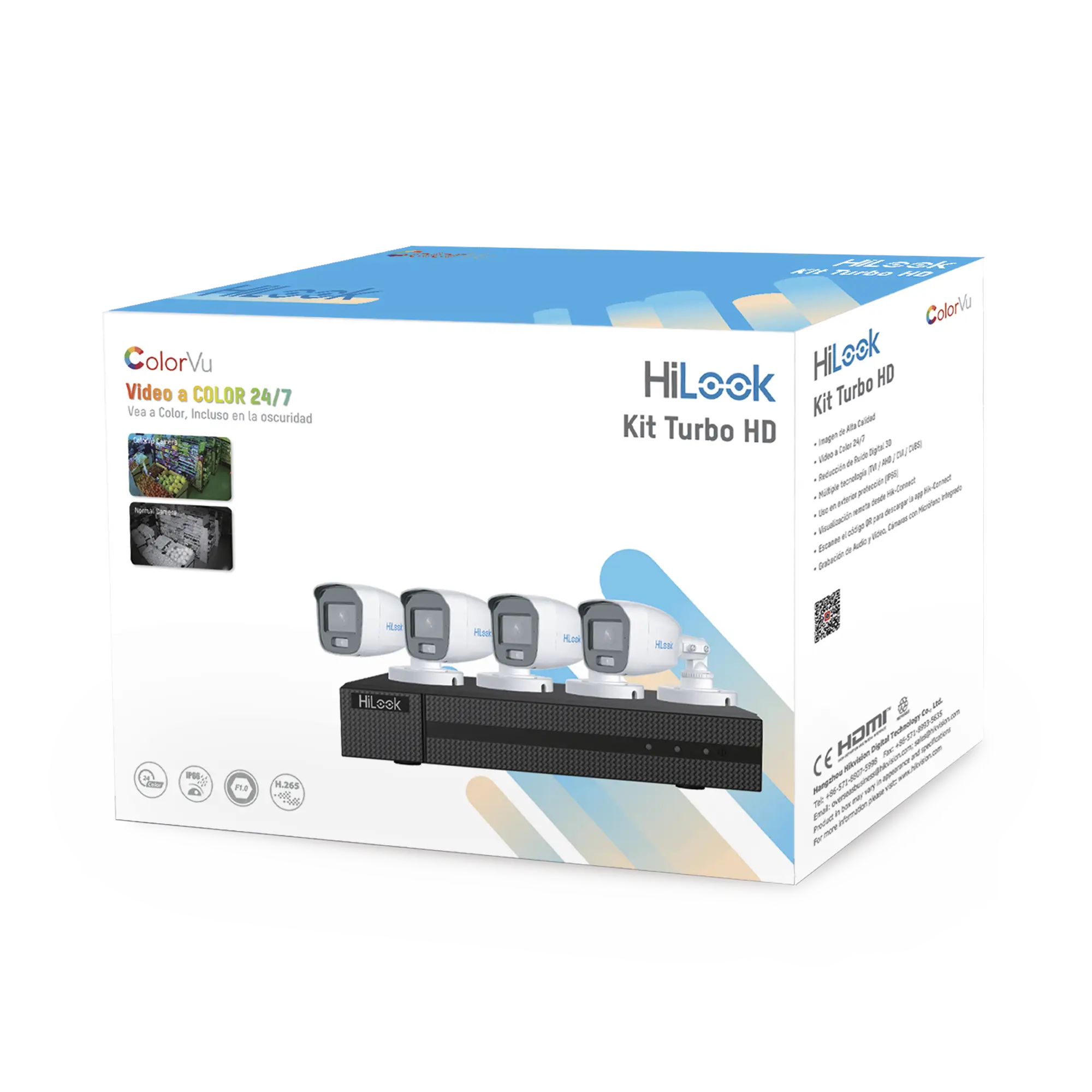 Kit TurboHD 1080p / DVR 4 Canales / 4 Cámaras Bala ColorVu con Micrófono Integrado / Fuente de Poder / Accesorios de Instalación