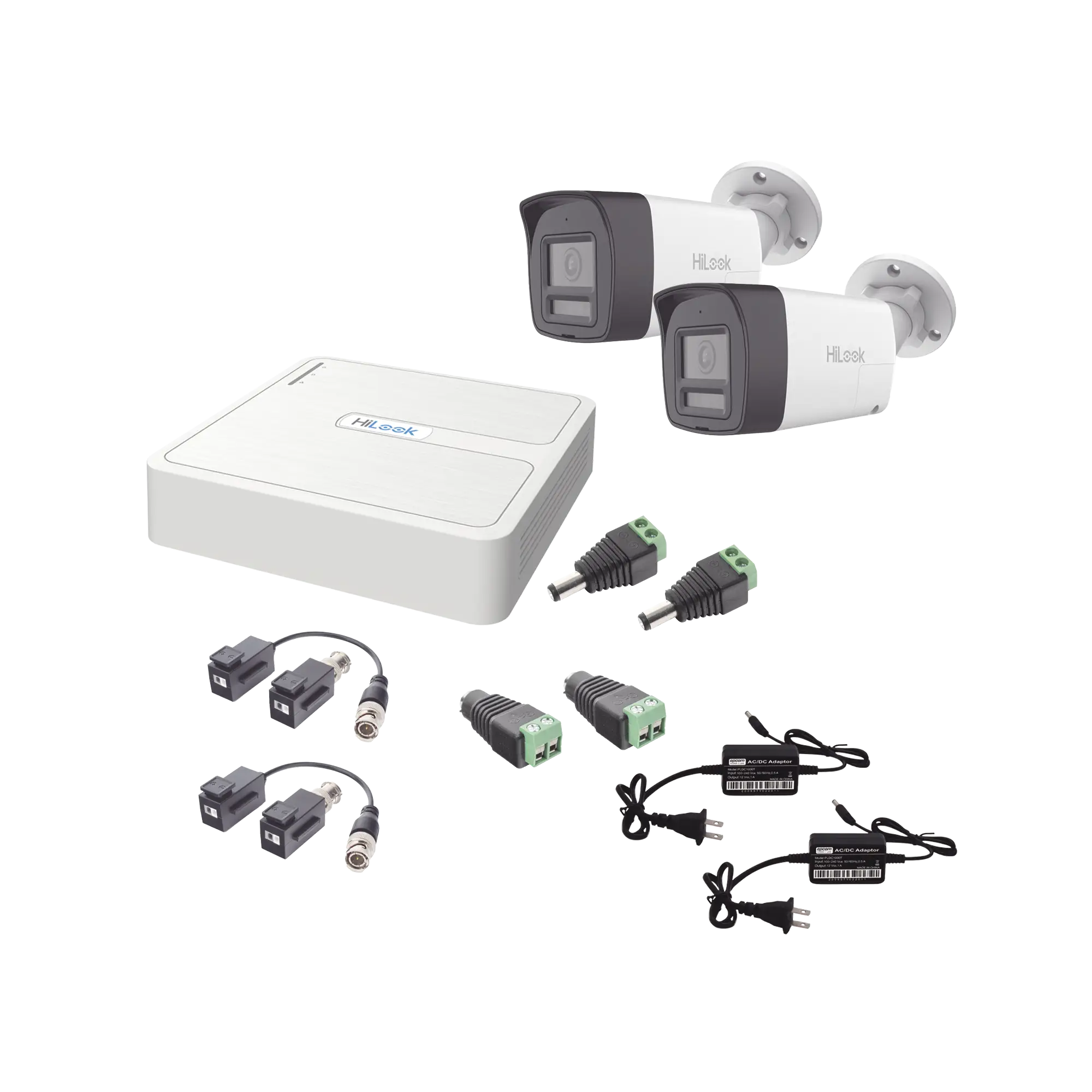 Kit HiLook Audio Bidireccional TurboHD 1080p / DVR 4 Canales / 2 Cámaras Bala (Exterior) con Bocina y Microfóno Integrado / 2 Fuentes de Poder / Accesorios