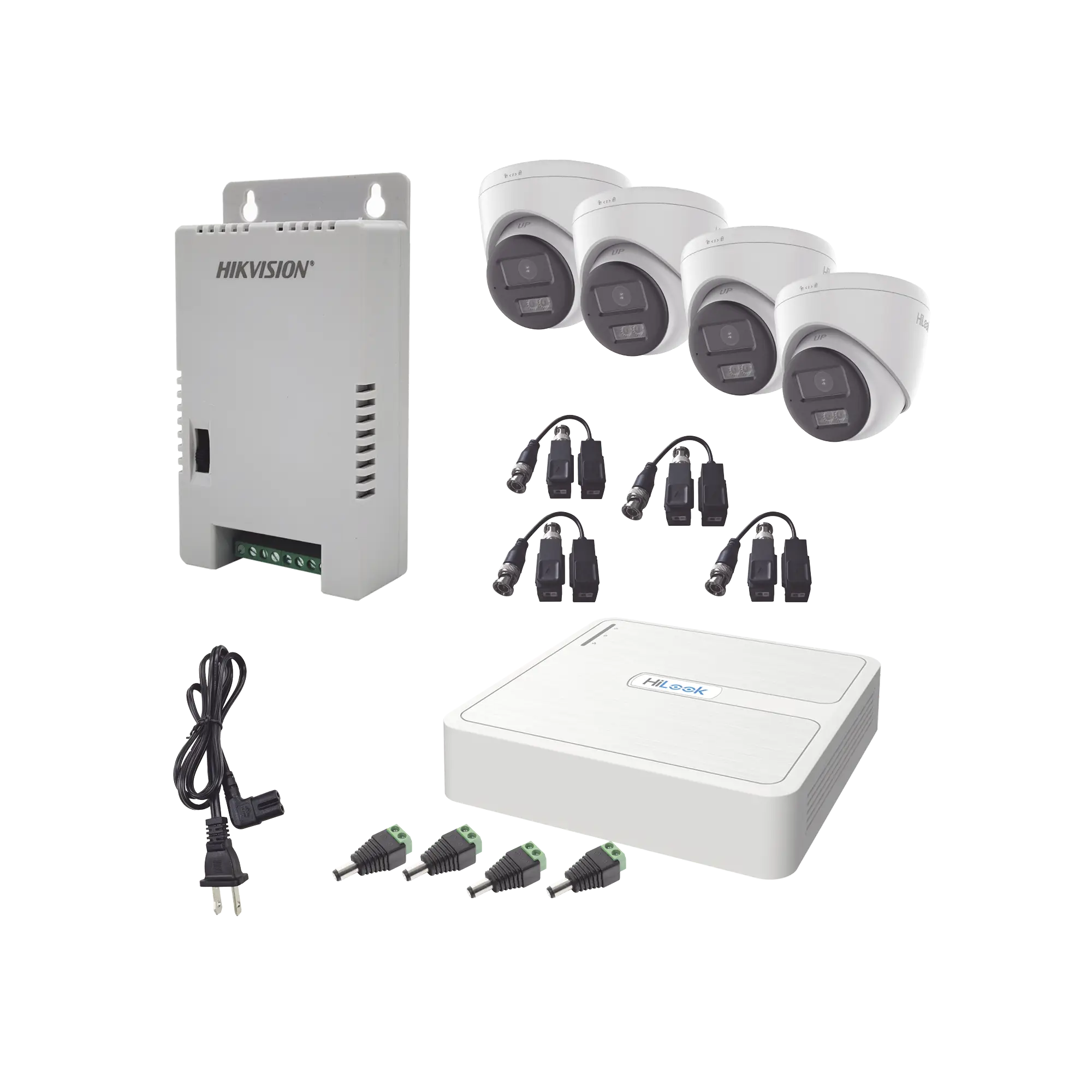 Kit HiLook Audio Bidireccional TurboHD 1080p / DVR 4 Canales / 4 Cámaras Eyeball (Exterior) con Bocina y Microfóno Integrado / 1 Fuente de Poder / Accesorios
