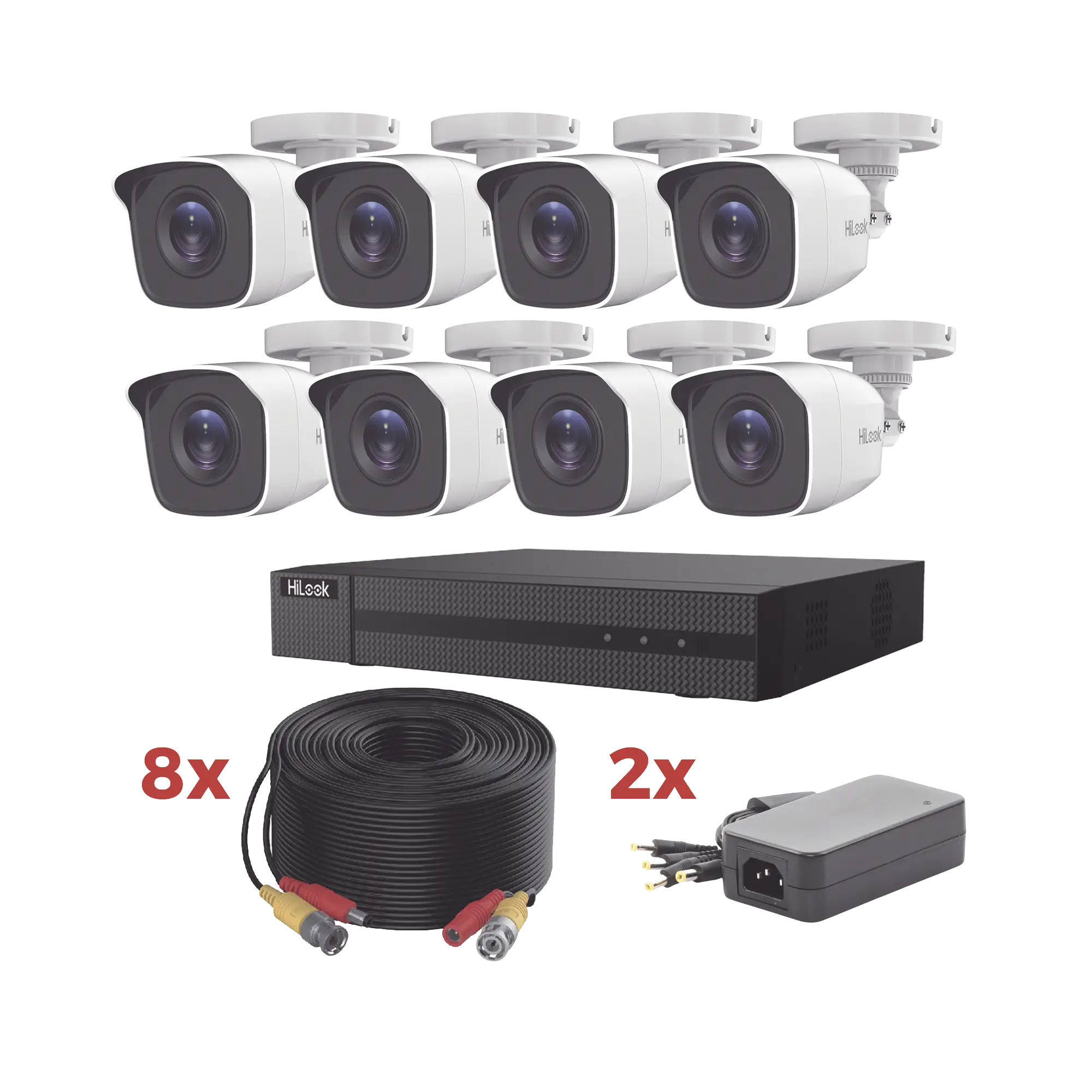Kit TurboHD / DVR 8 Canales 1080p Lite / 8 Cámaras bala 1080p metalicas / 8 cables de 20 metros / 2 fuentes de 4 canales