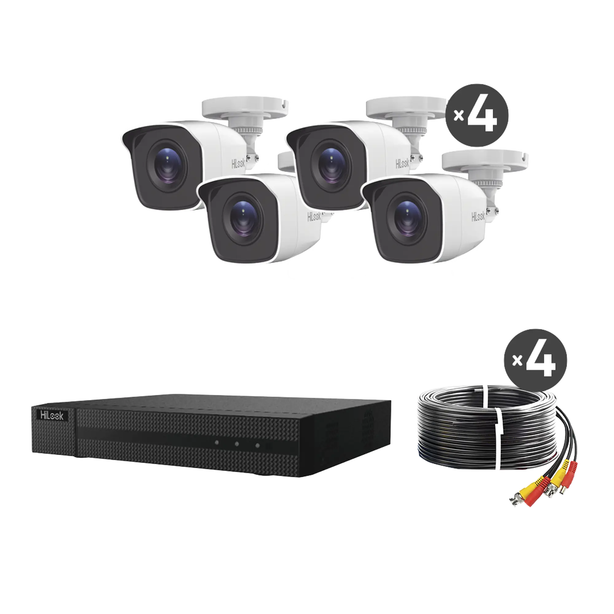 KIT TurboHD 1080p / DVR 4 canales / 4 Cámaras Bala de Metal / H.265+ / 1 Fuente de Poder Profesional / Accesorios de Instalación