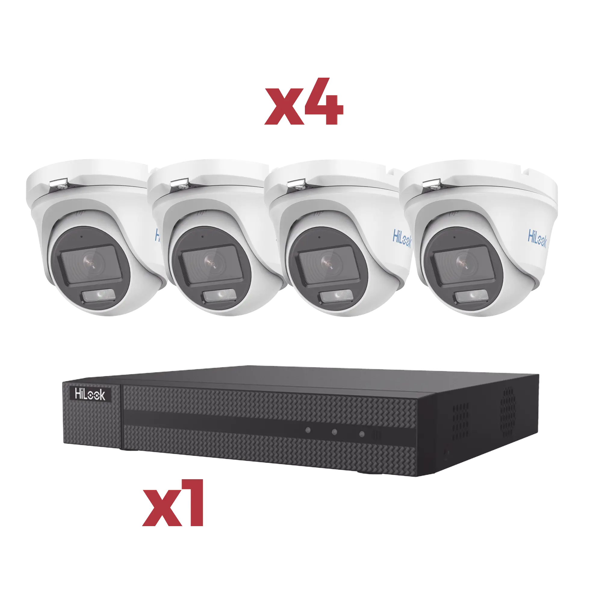 [Kit] DVR 4 Canales TurboHD + 1 Canal IP / 2 Megapixel (1080pLite) / AcuSense Lite / Audio por coaxitron / 1 Bahia de disco duro / 4 Cámaras Metalicas / 2 Megapixel tipo turret / ColorVu Lite + Microfono Integrado