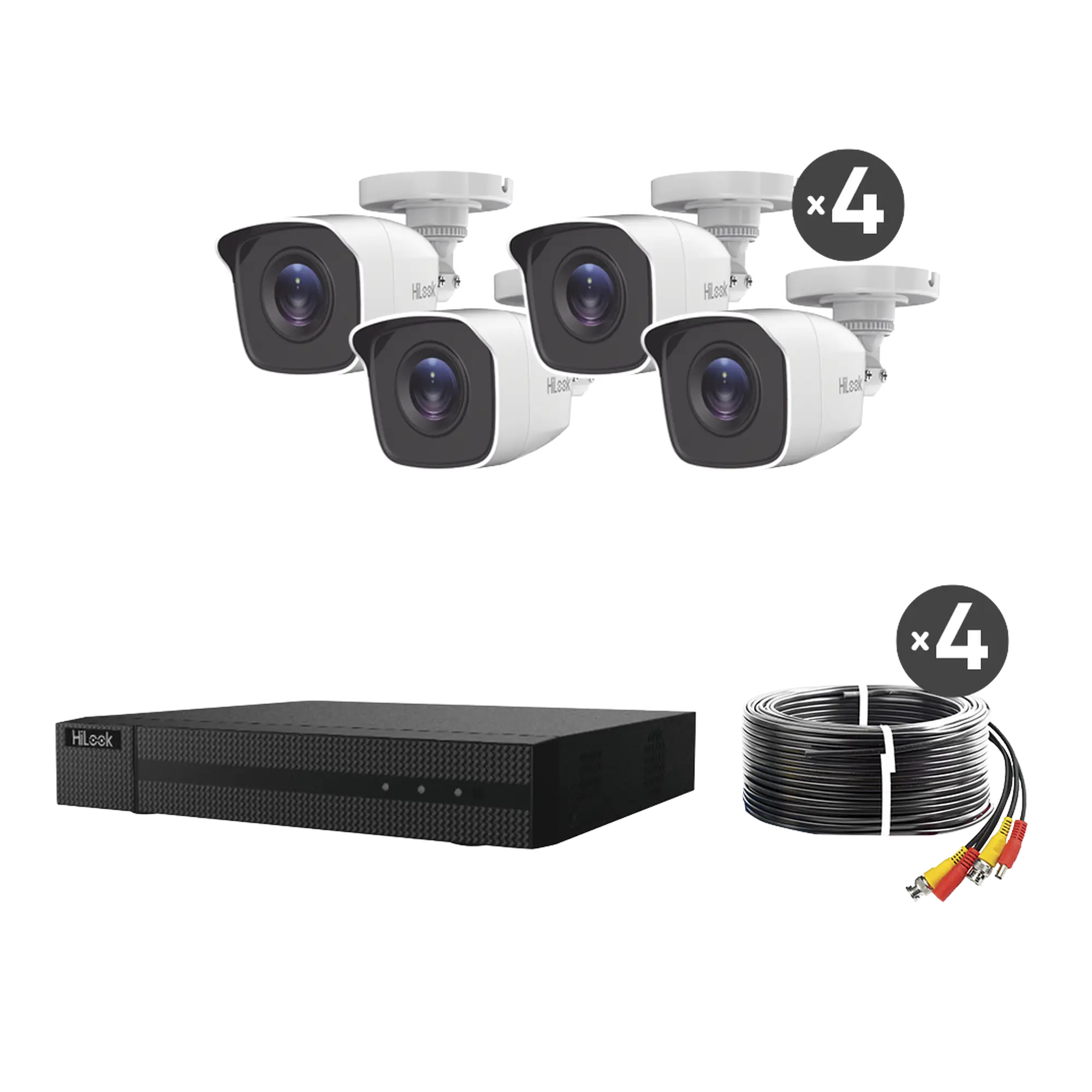 KIT TurboHD 1080p / DVR 8 canales con H.265+ / 4 Cámaras Bala Metálicas / Fuente de Poder / Accesorios de Instalación