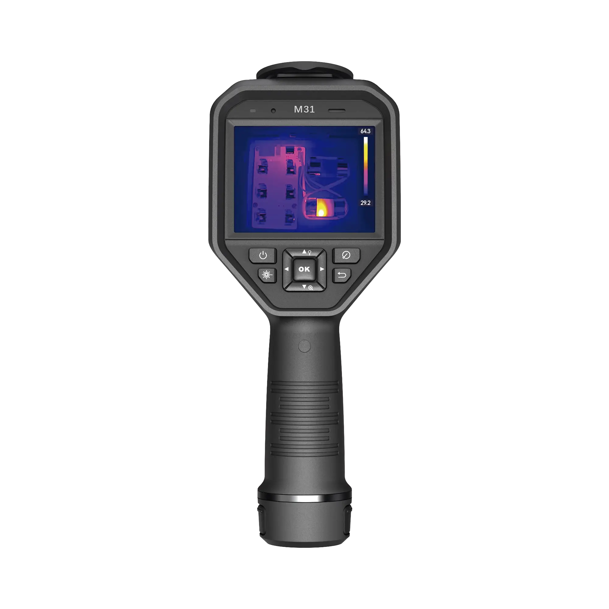 M31 – Cámara Termográfica Portátil Dual / Lente Térmico 9.7 mm (384 x 288) / Lente Óptico (8 Megapixel) / WiFi / IP54 / Ranura MicroSD hasta 64 Gb / Hasta 5 Horas de Funcionamiento Continuo