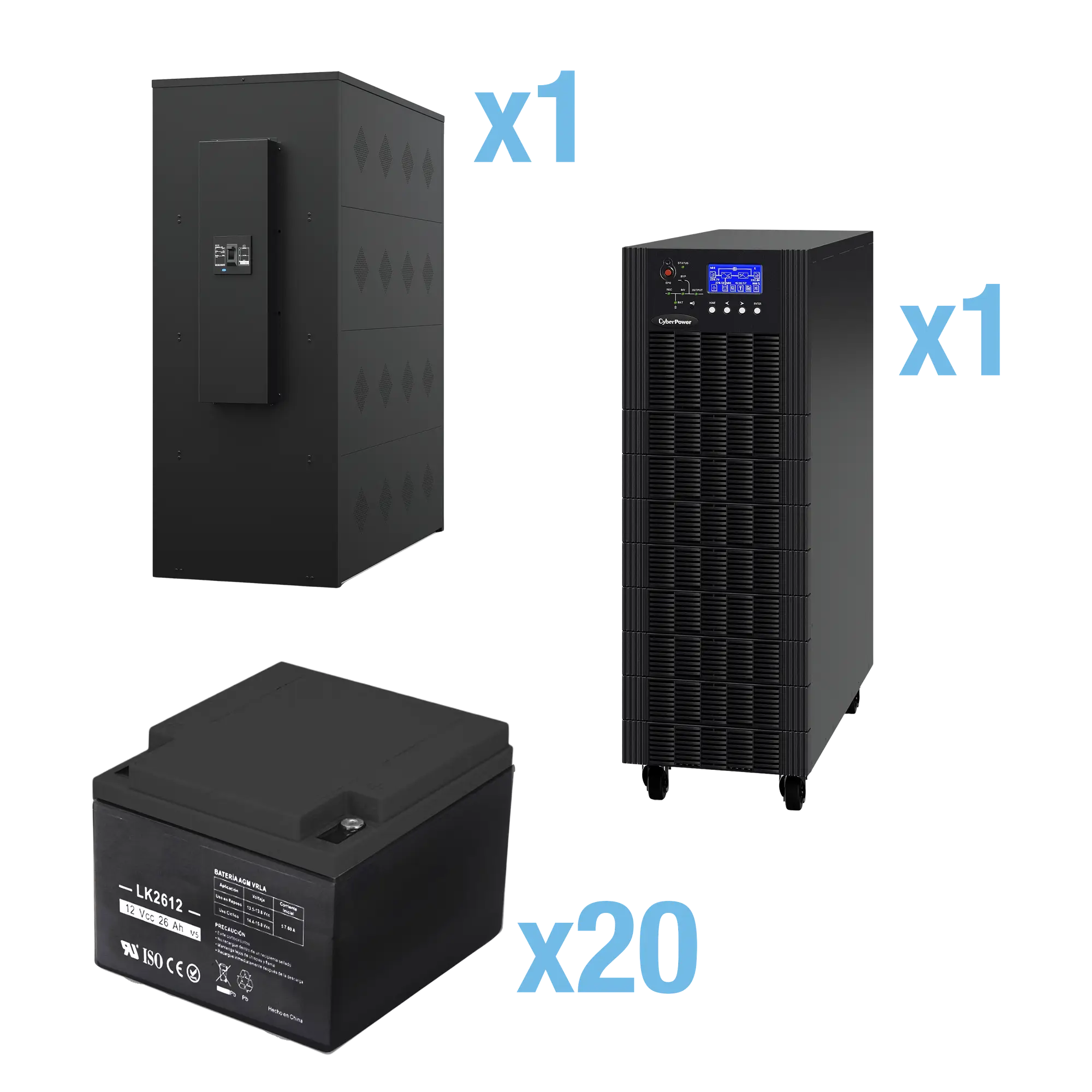 UPS Trifásico de 20 kVA/18 kW, Topología Online Doble Conversión, Voltaje de 208/220 Vca de L-L, Respaldo de 5 Minutos al 100% de Carga, Incluye Módulo y Banco de Baterías