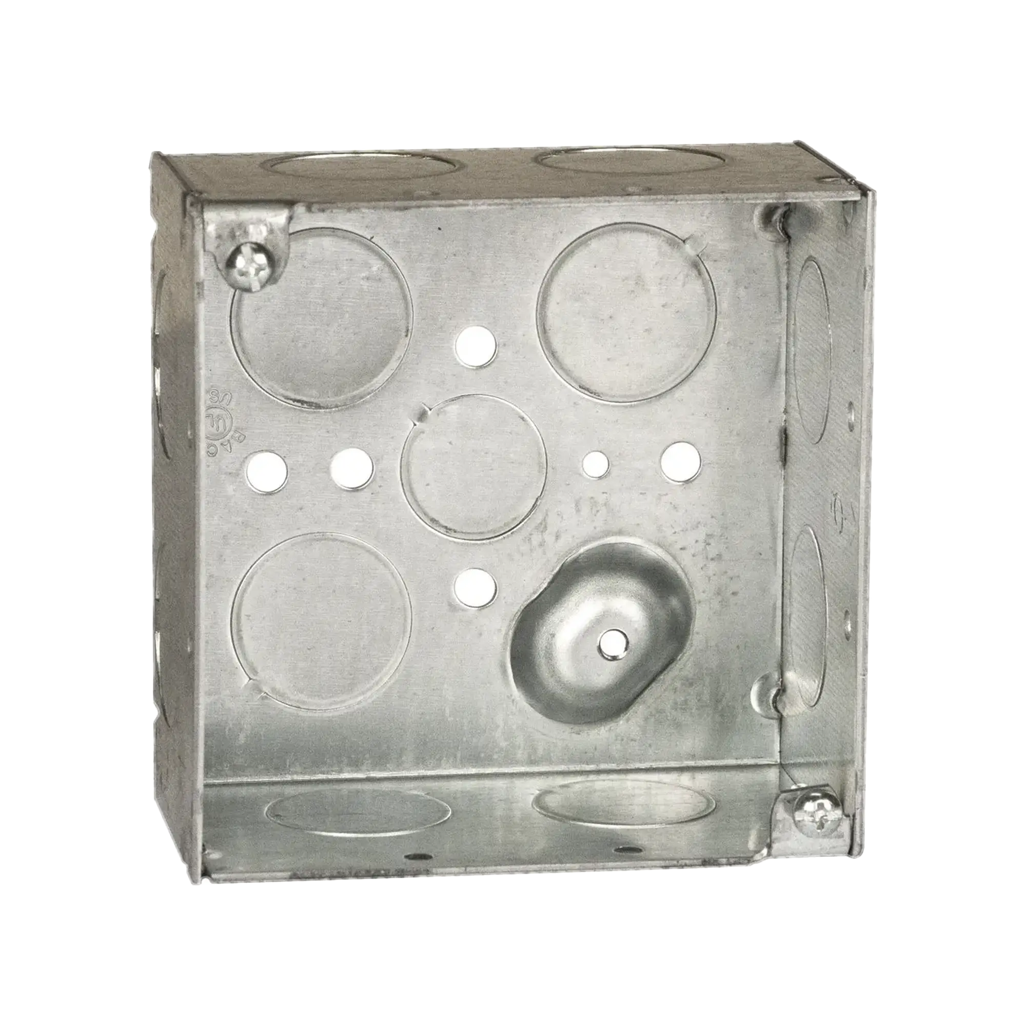 Caja Cuadrada Galvanizada de 4 x 4" / Profundidad 2 1/8 / 11 Entradas de 3/4" y 1 de 1/2".