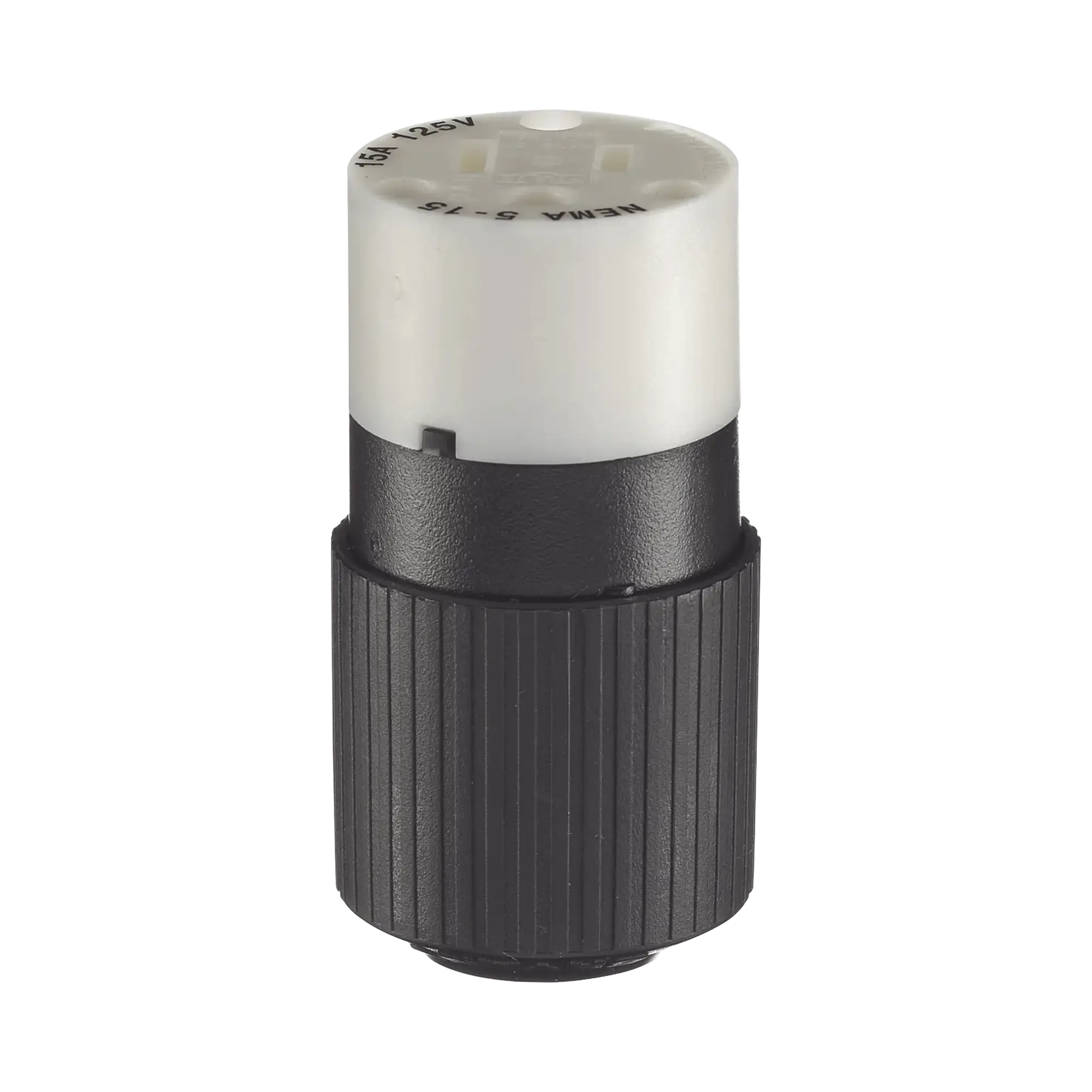 Conector de 15 A 125 V CA/ 2 Polos 3 Hilos/ Grado Industrial/ Color  Blanco y Negro/ NEMA 5-15R.