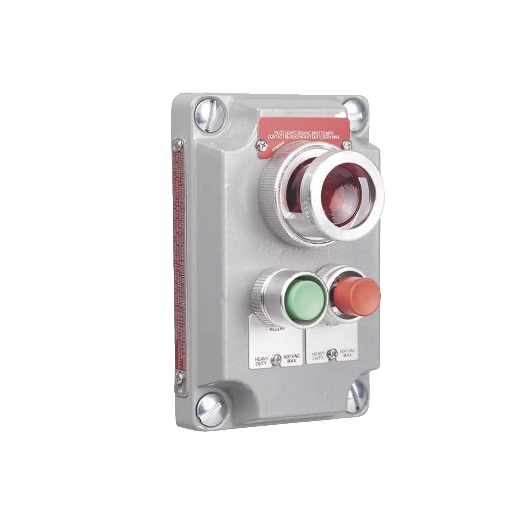 Cubierta para Estación de Control con 2 Botones Pulsadores Rojo-Verde y Luz Piloto Roja / Uso en Áreas Clasificadas.