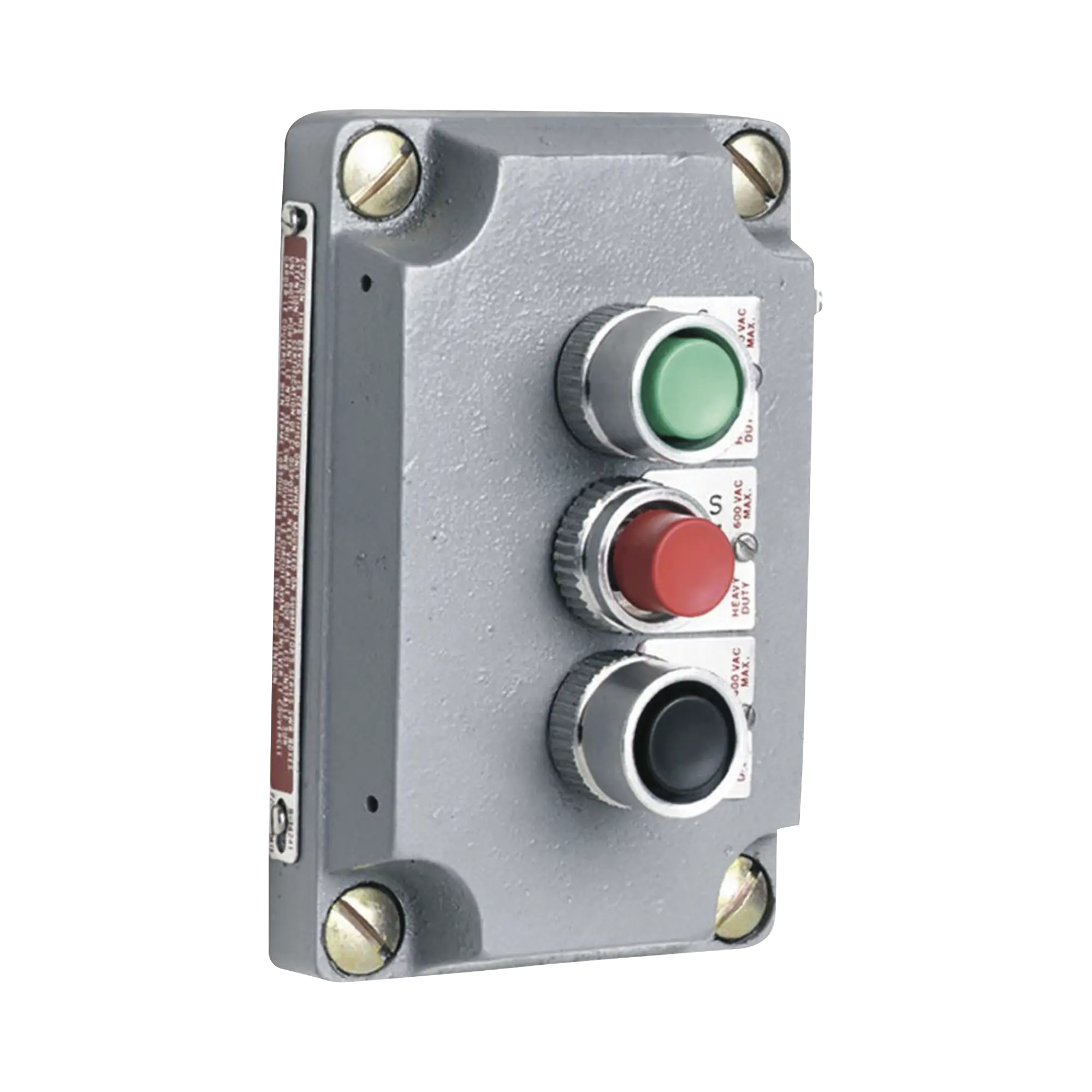 Cubierta para Estación de Control con Tres Botones Pulsadores Rojo-Verde-Negro. / Uso en Áreas Clasificadas.