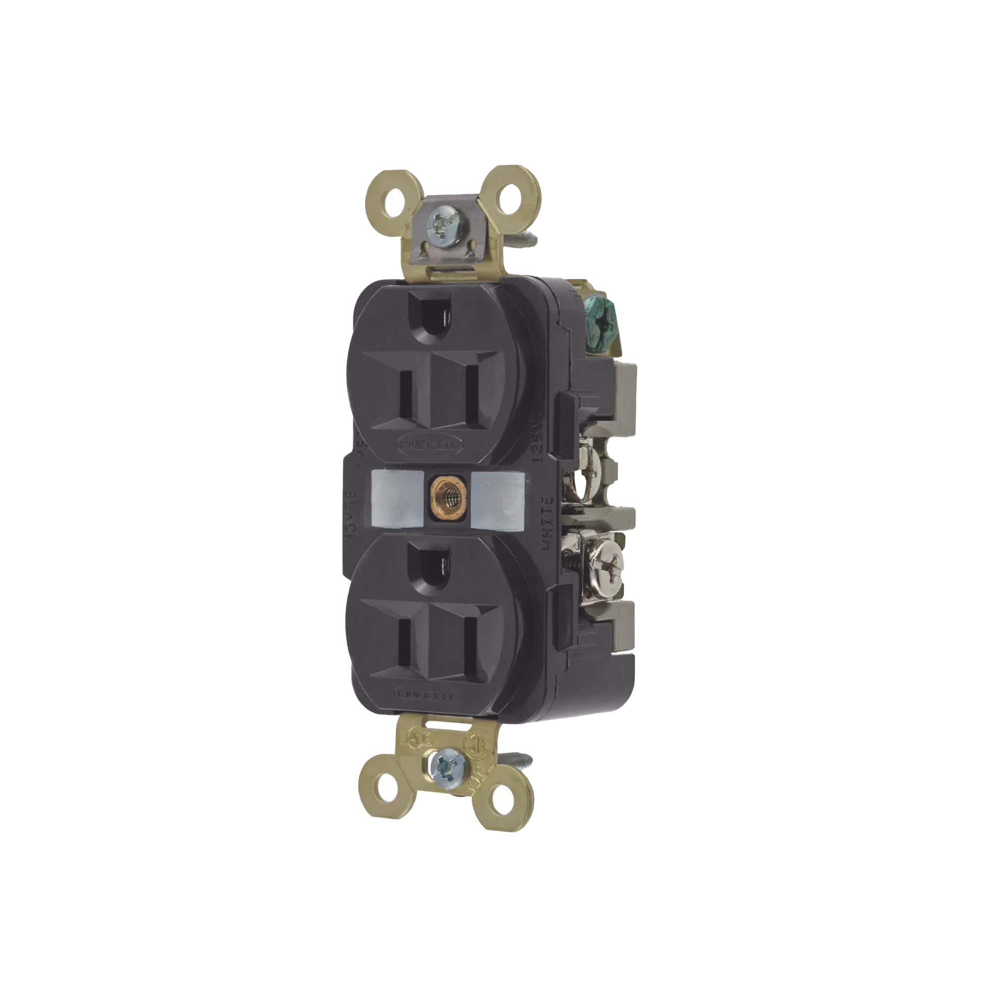 Contacto Dúplex 15 A 125 V / 2 Polos 3 Hilos/ Color Negro / Nema 5-15R / Grado Industrial.