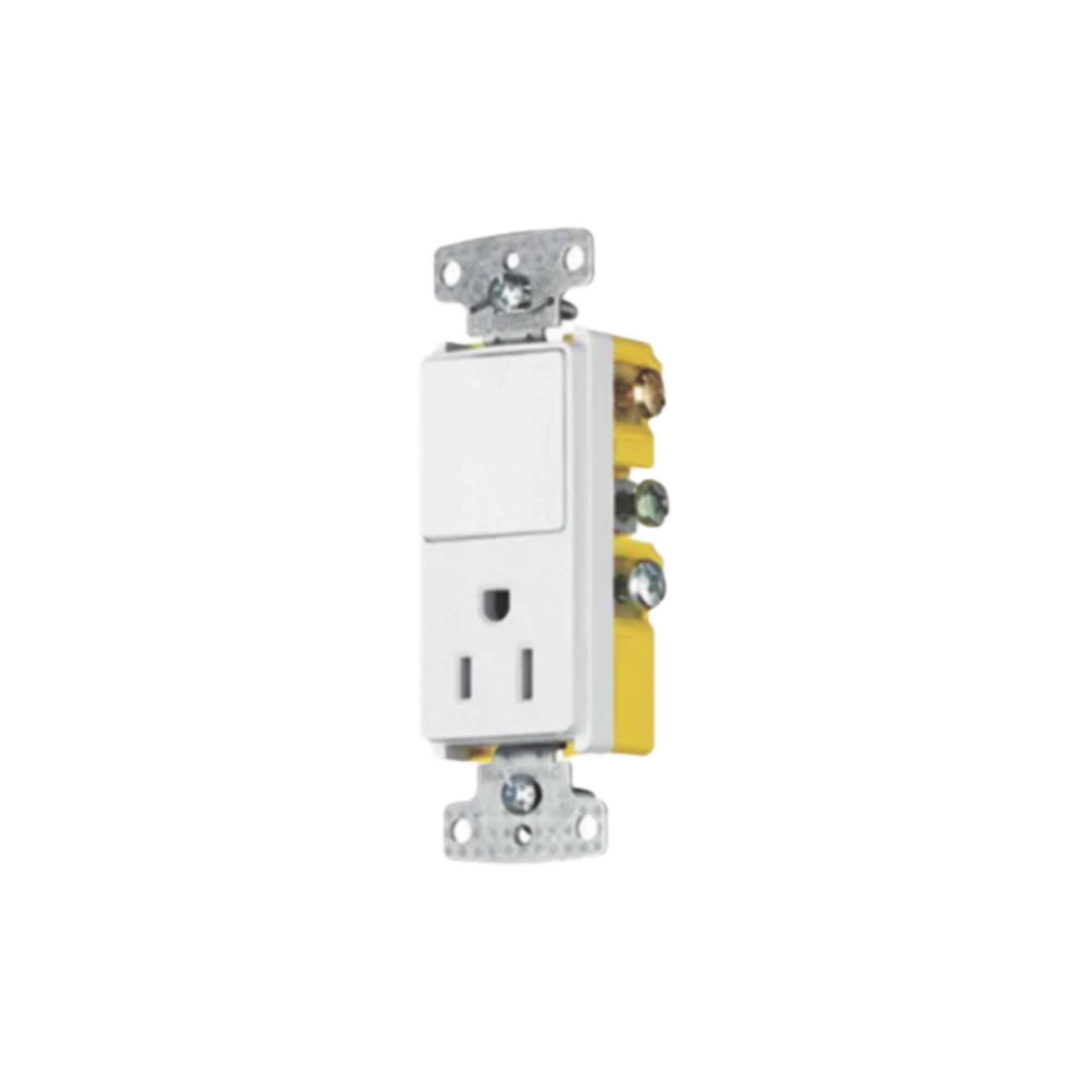 Combinación de Contacto y Apagador Decorador 15A 125V/ Color Blanco.