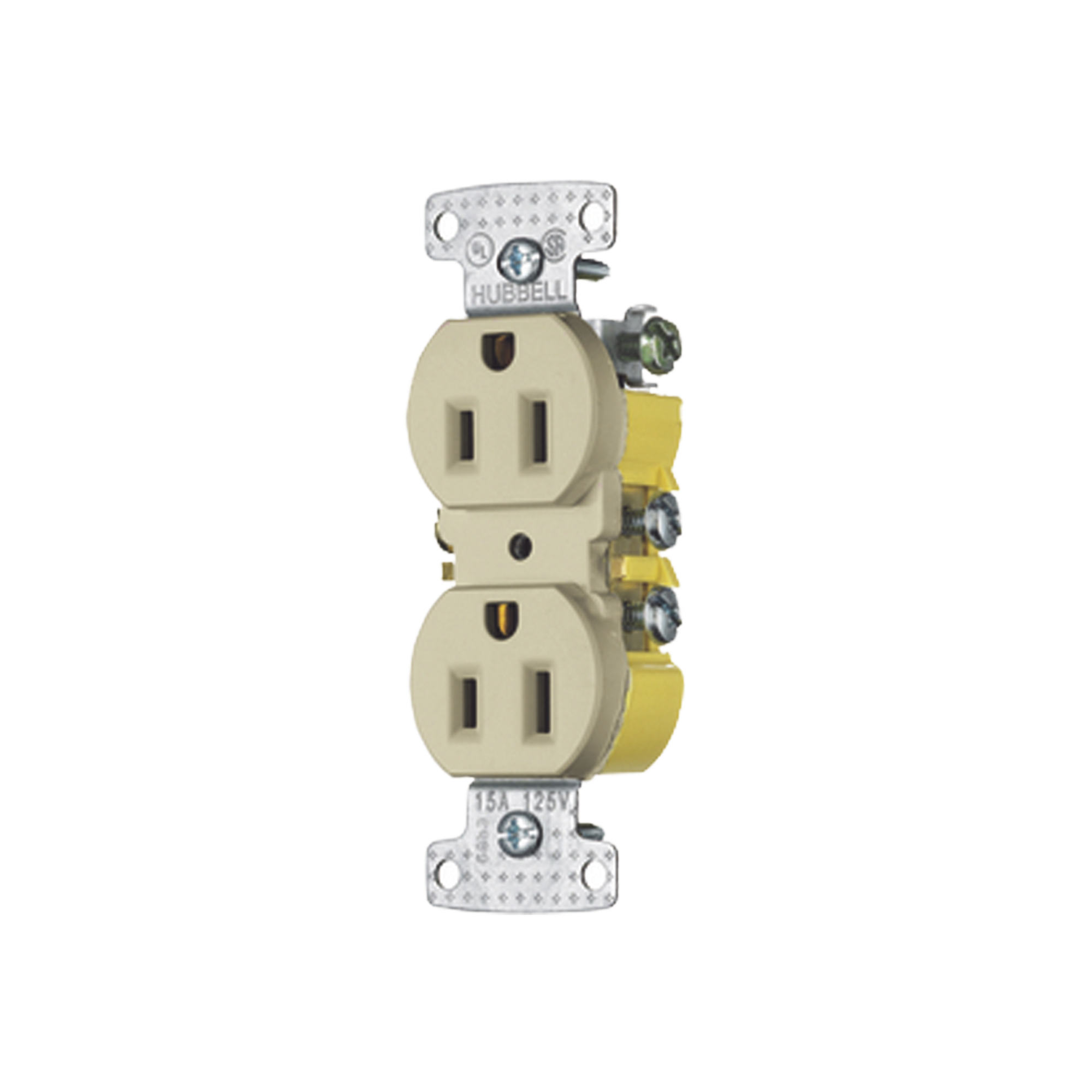 Contacto Duplex 15A 125V/ 2 Polos 3 Hilos / Cableado posterior y lateral / Nema 5-15R / Color Marfil.