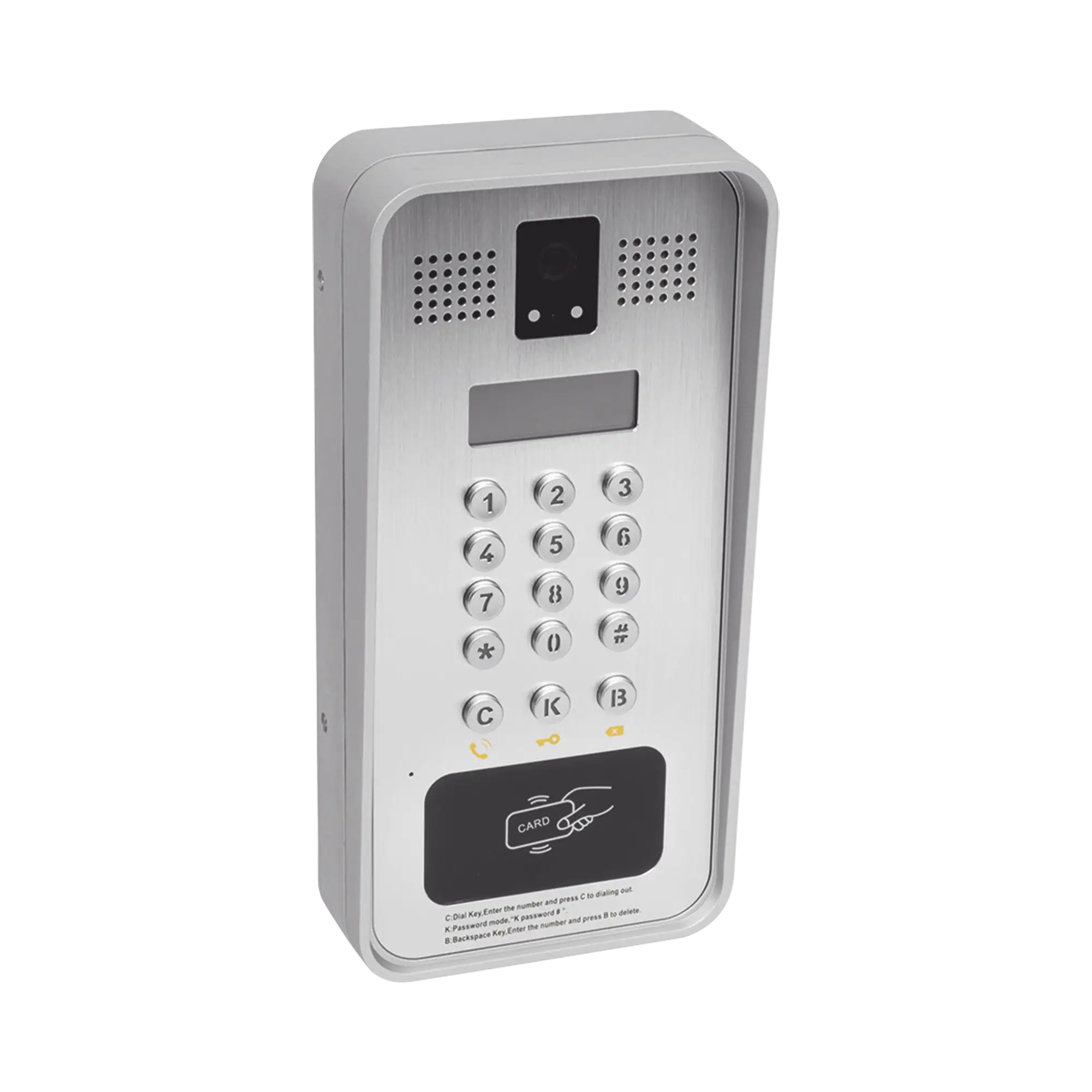 Video portero IP/SIP Con Cámara y pantalla LCD, 2 Relevadores Integrados (entrada y salida), Onvif y lector de tarjetas RFID, puerto WIEGAND (entrada).