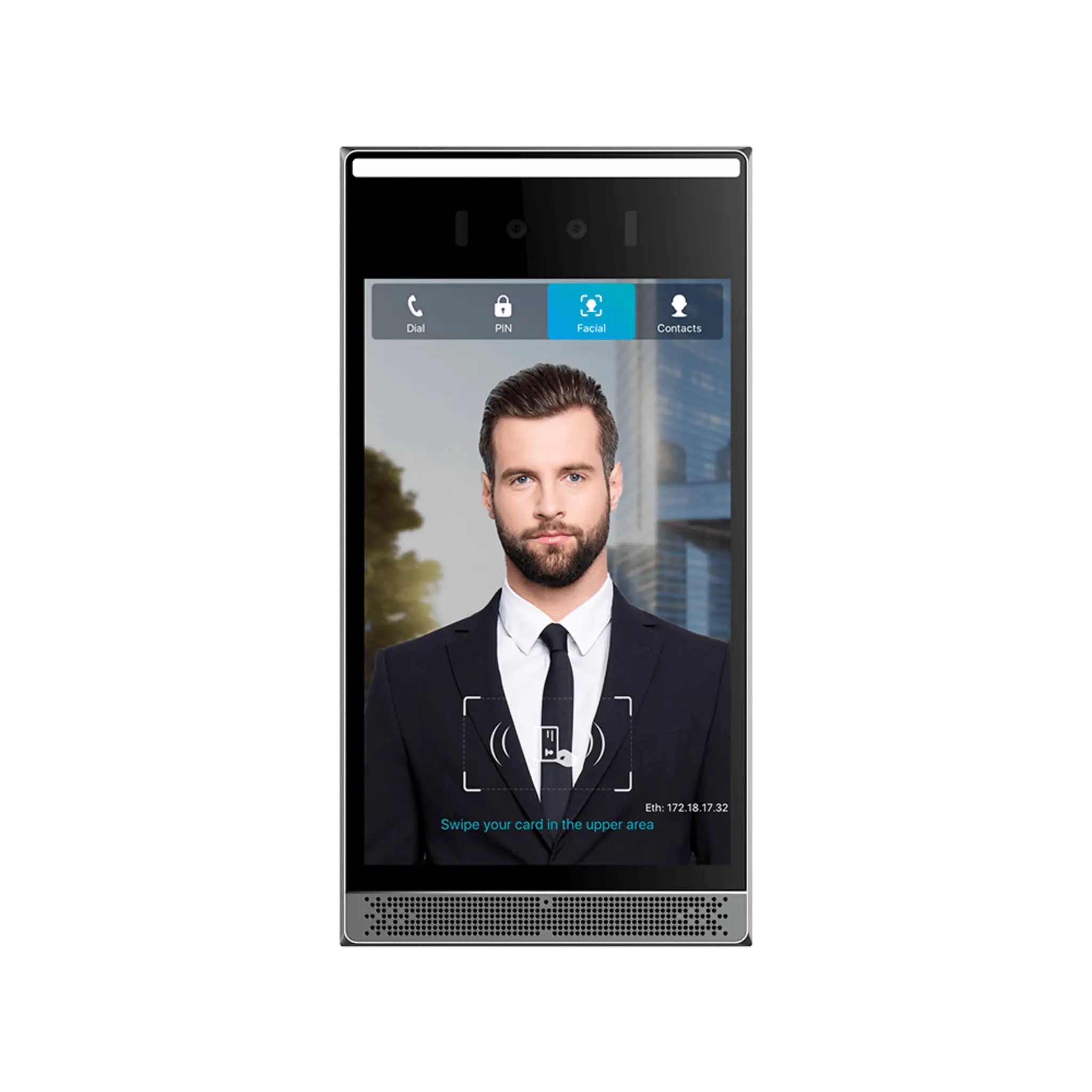Videoportero IP SIP con Reconocimiento Facial, 8″ IPS, 10,000 rostros, anti-suplantación, IP66/IK07, PoE