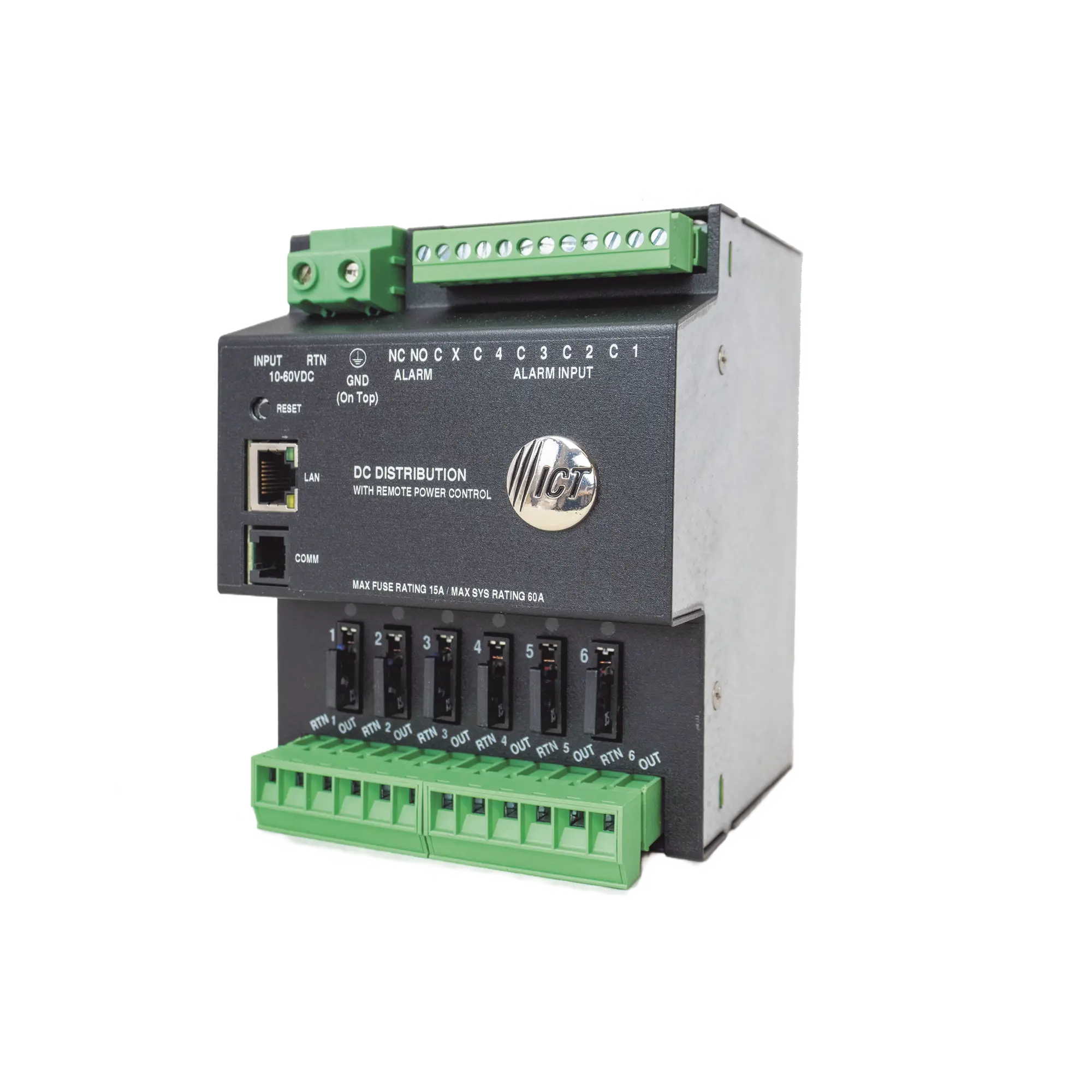 Fuente de distribución de 6 salidas, control y monitoreo Ethernet, Vo: 10-60V Dc, para montaje en riel din