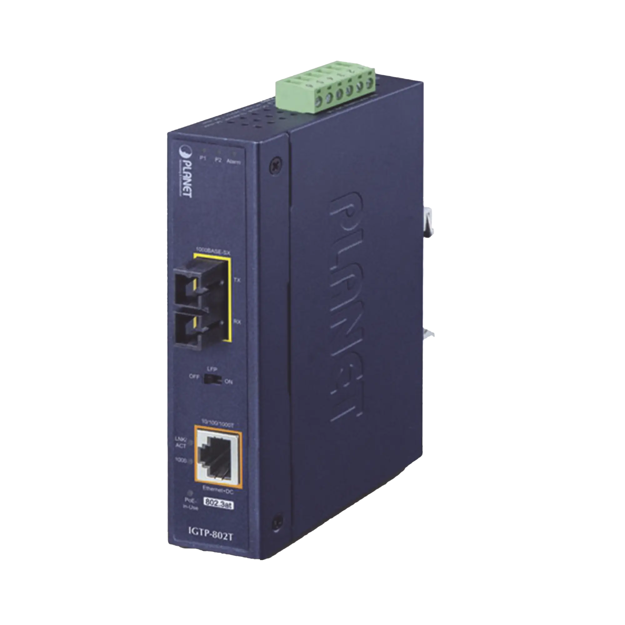Convertidor de medios industrial PoE+ 1000BASE-SX a 10/100/1000BASE-T 802.3at (SC,MM) -550 m