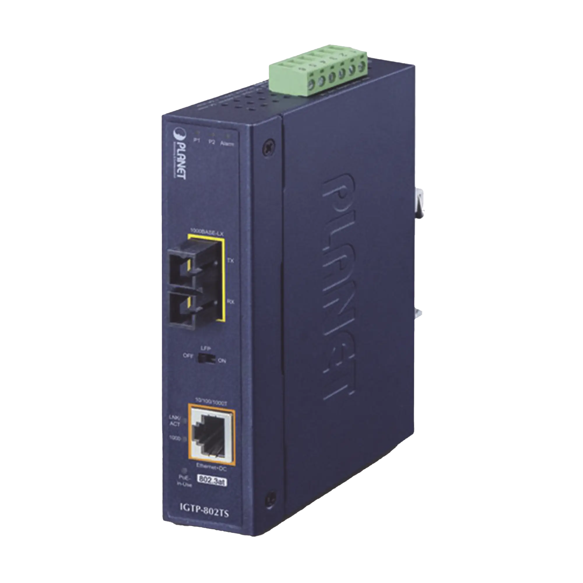 Convertidor de Medios Industrial PoE+ 1000BASE-LX a 10/100/1000BASE-T 802.3at (SC,SM) -20 km