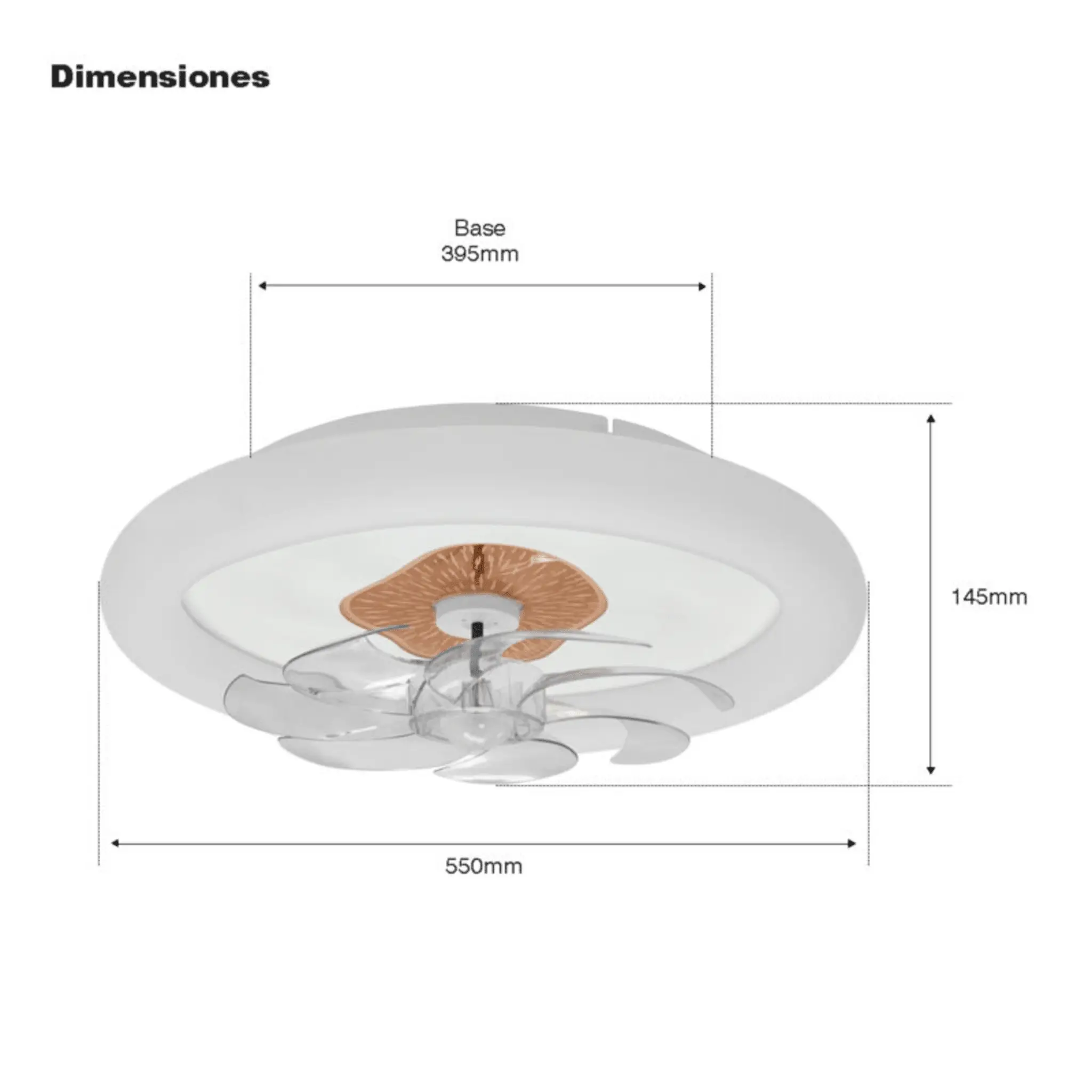Ventilador de Techo con Luminario LED de 110 V CA 50/60 Hz / 88 W / 3 Tonos de Luz (6500 – 4 000 – 2 700 K) / Diámetro 500 mm / 6 Velocidades / Dimeable.
