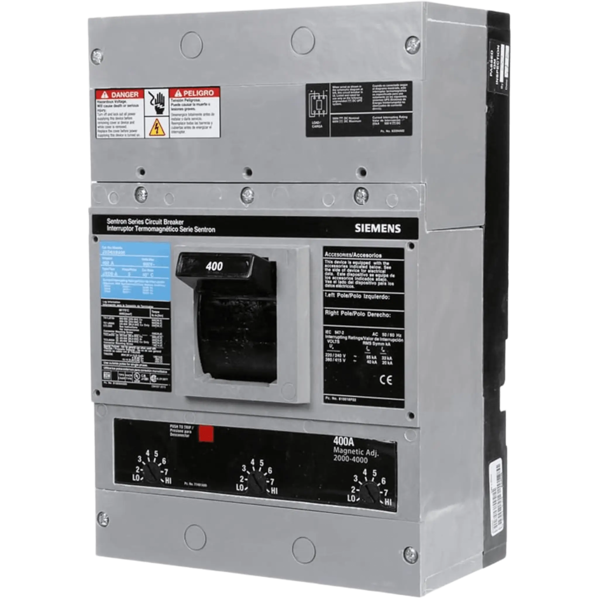 Interruptor Termomagnético 600V 3X400A, Sin zapatas principales.
