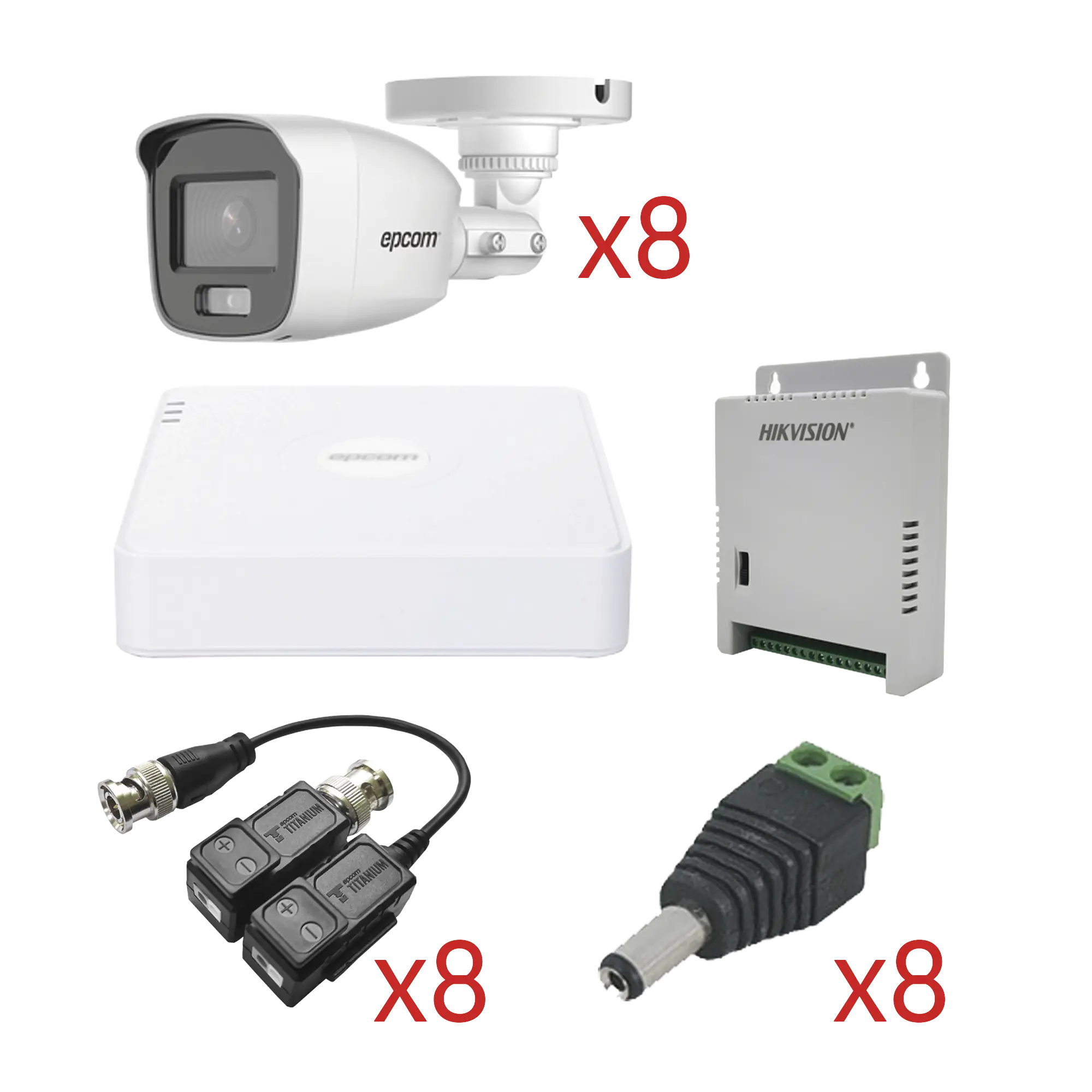 KIT TurboHD con Audio 1080p / DVR 8 Canales 1080p lite / 8 Cámaras Bala (exterior 2.8 mm) / Transceptores / Conectores / Fuente de Poder / AUDIO POR COAXITRON
