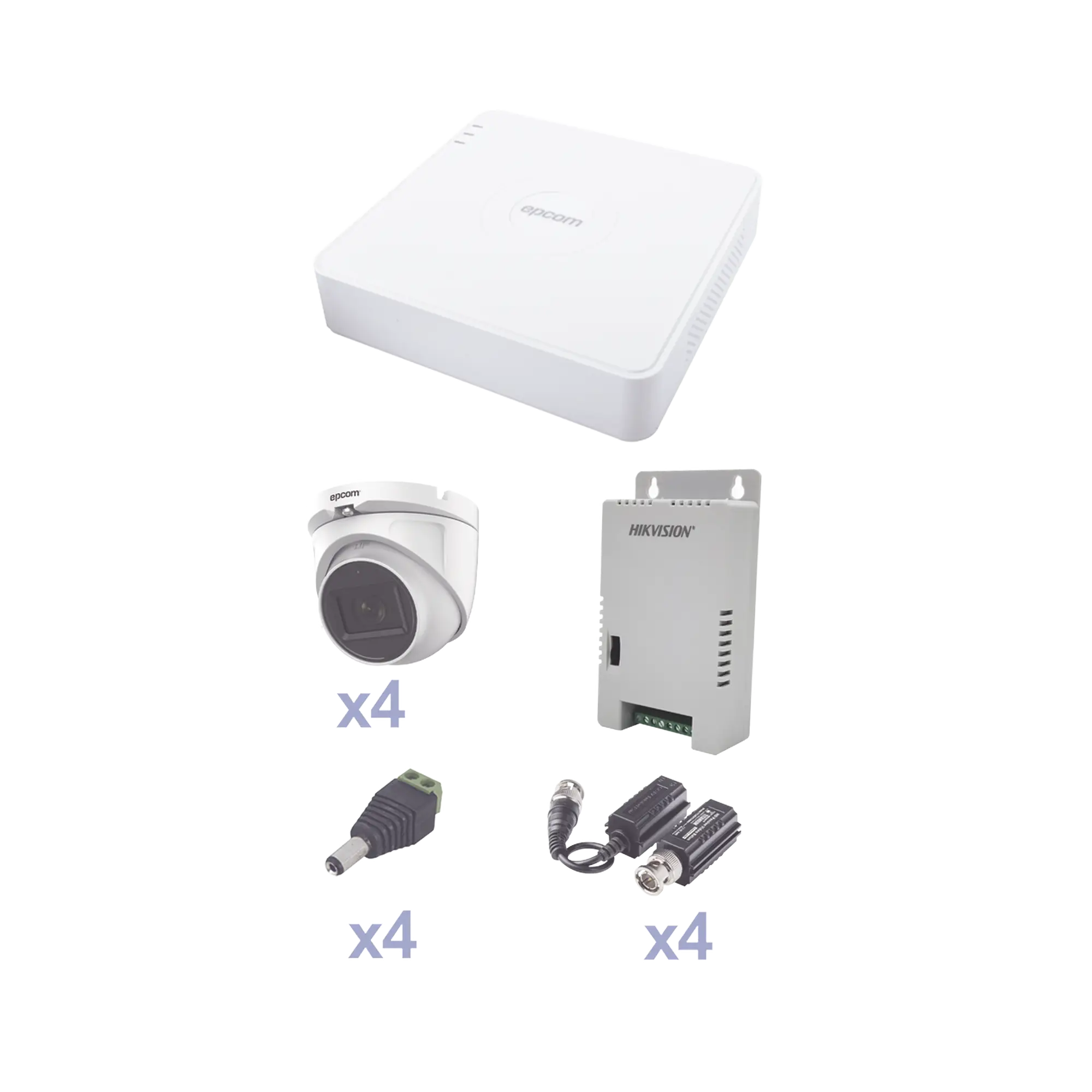 KIT TurboHD con Audio 1080p / DVR 4 Canales / 4 Cámaras Domo (exterior 2.8 mm) / Transceptores / Conectores / Fuente de Poder / AUDIO POR COAXITRON