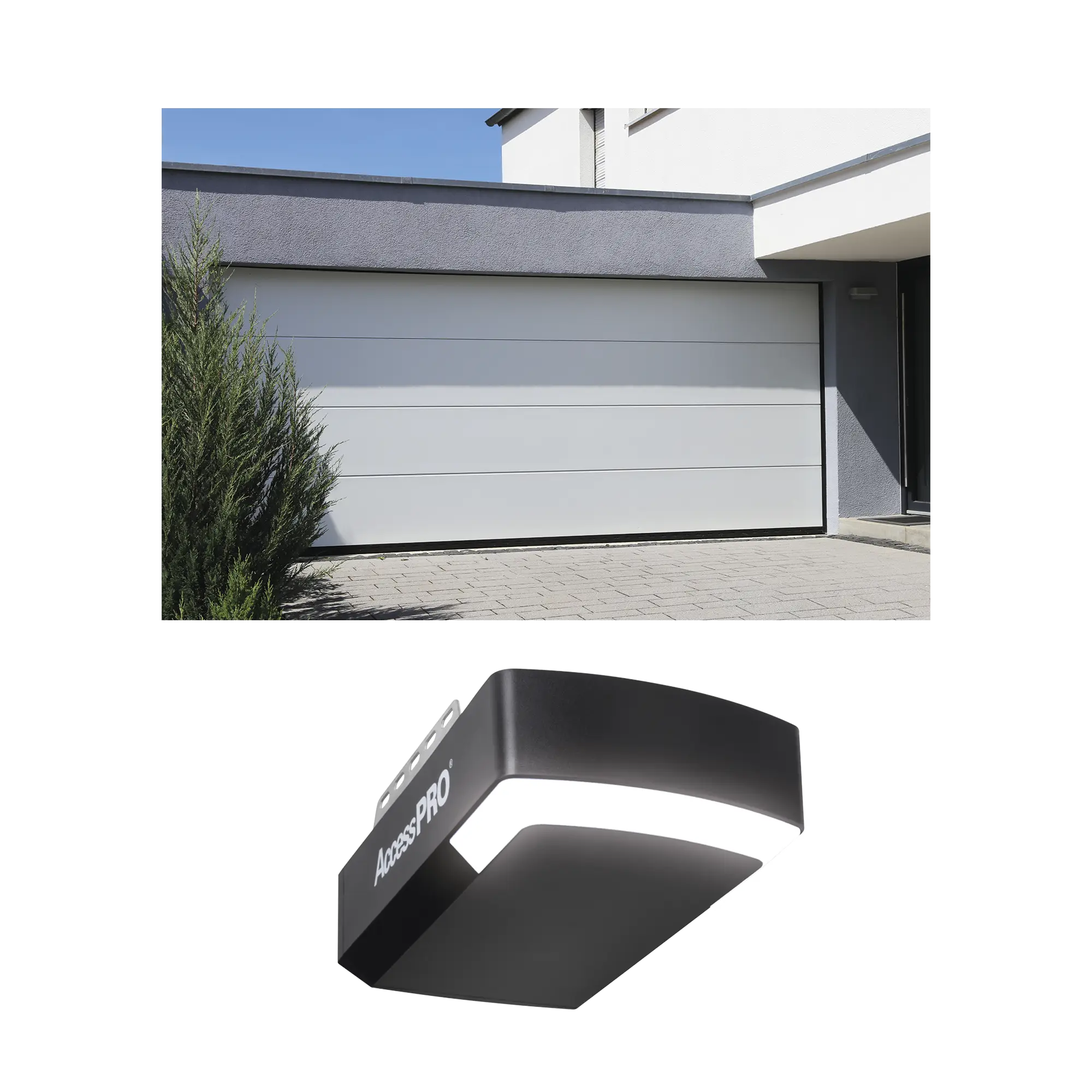 KIT COMPLETO Puerta D/ Garage 12×7 Pies / Lisa Linea Central / Color blanco / Insulada / Incluye Motor FS1000APPRT / 1/2HP / Fuerte/Silencioso/Luz LED/Motor DC .