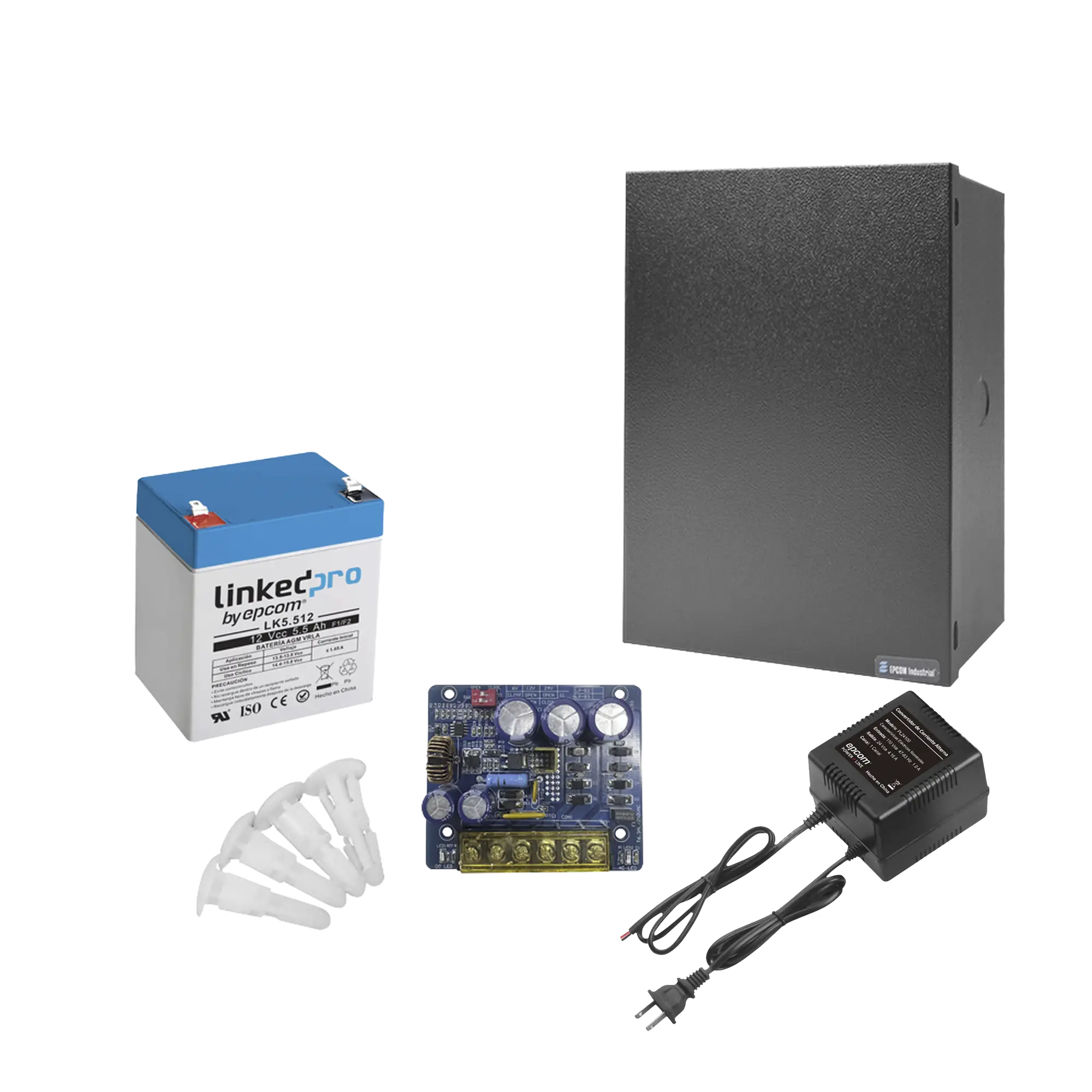 Kit con fuente PLB3 con salida de 12 Vcc a 4 Amper, incluye transformador y batería de 12 V a 5.5 Amper