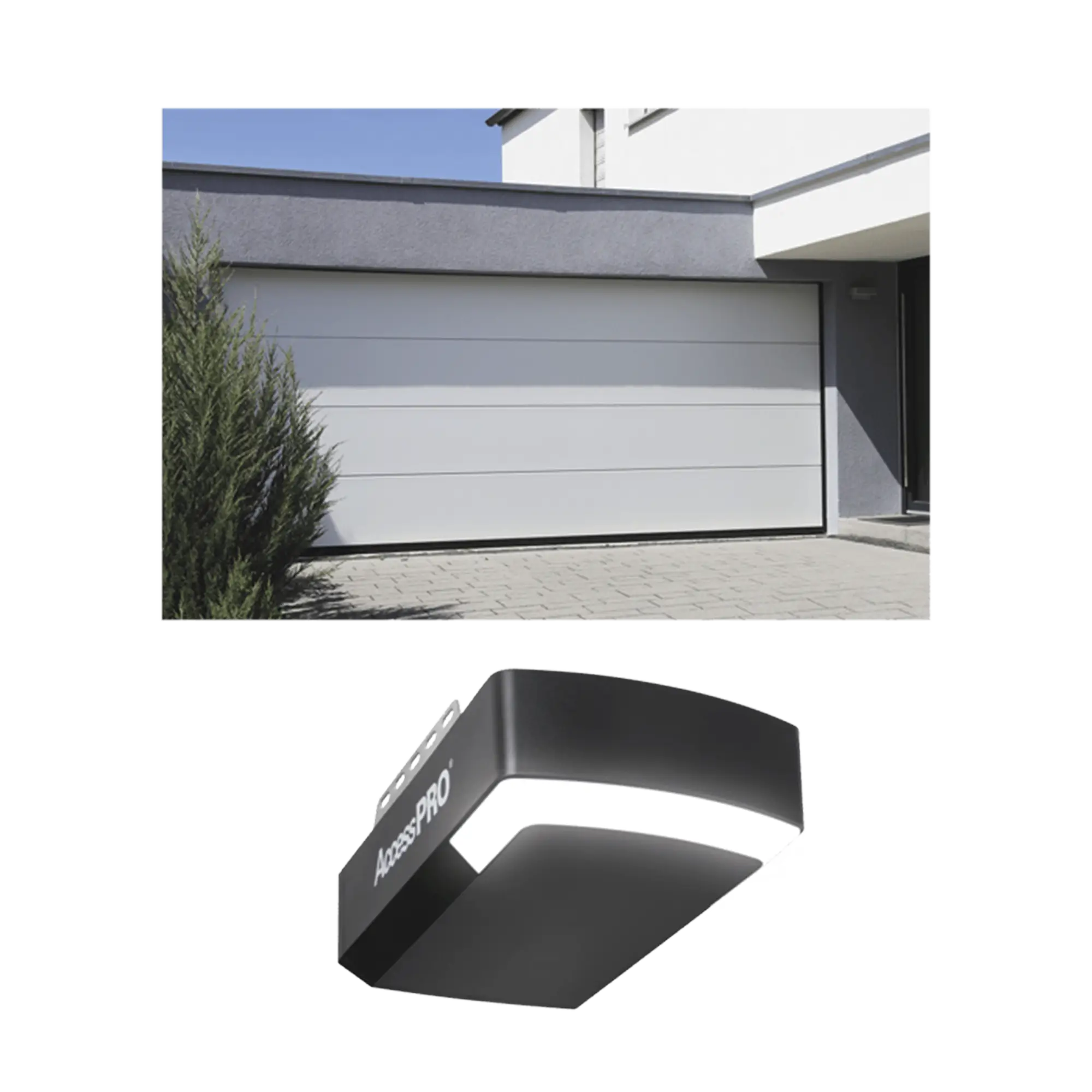 KIT COMPLETO Puerta D/ Garage 12×9 Pies / Lisa Linea Central / Color blanco / Insulada / Incluye Motor FS1000APPRT / 1/2HP / Fuerte/Silencioso/Luz LED/Motor DC .