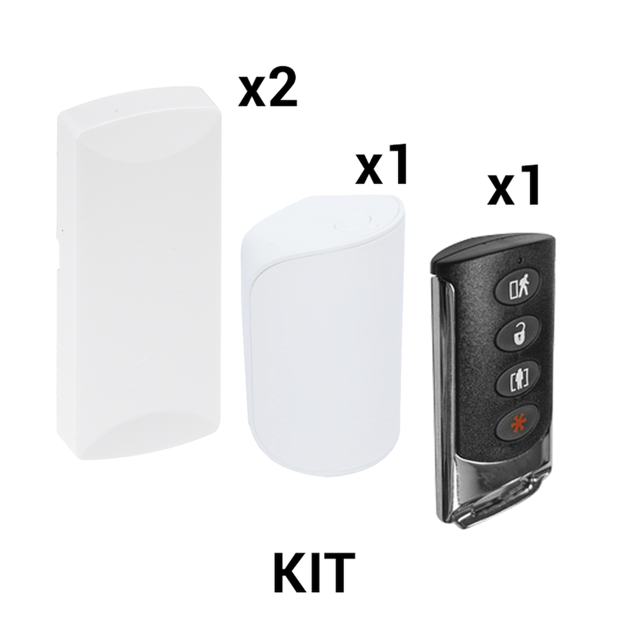 KIT Básico Sensores Inalámbricos – Incluye 2 Contactos Magnéticos, 1 PIR y 1 Llavero – Compatibles con Paneles DSC 433 MHz