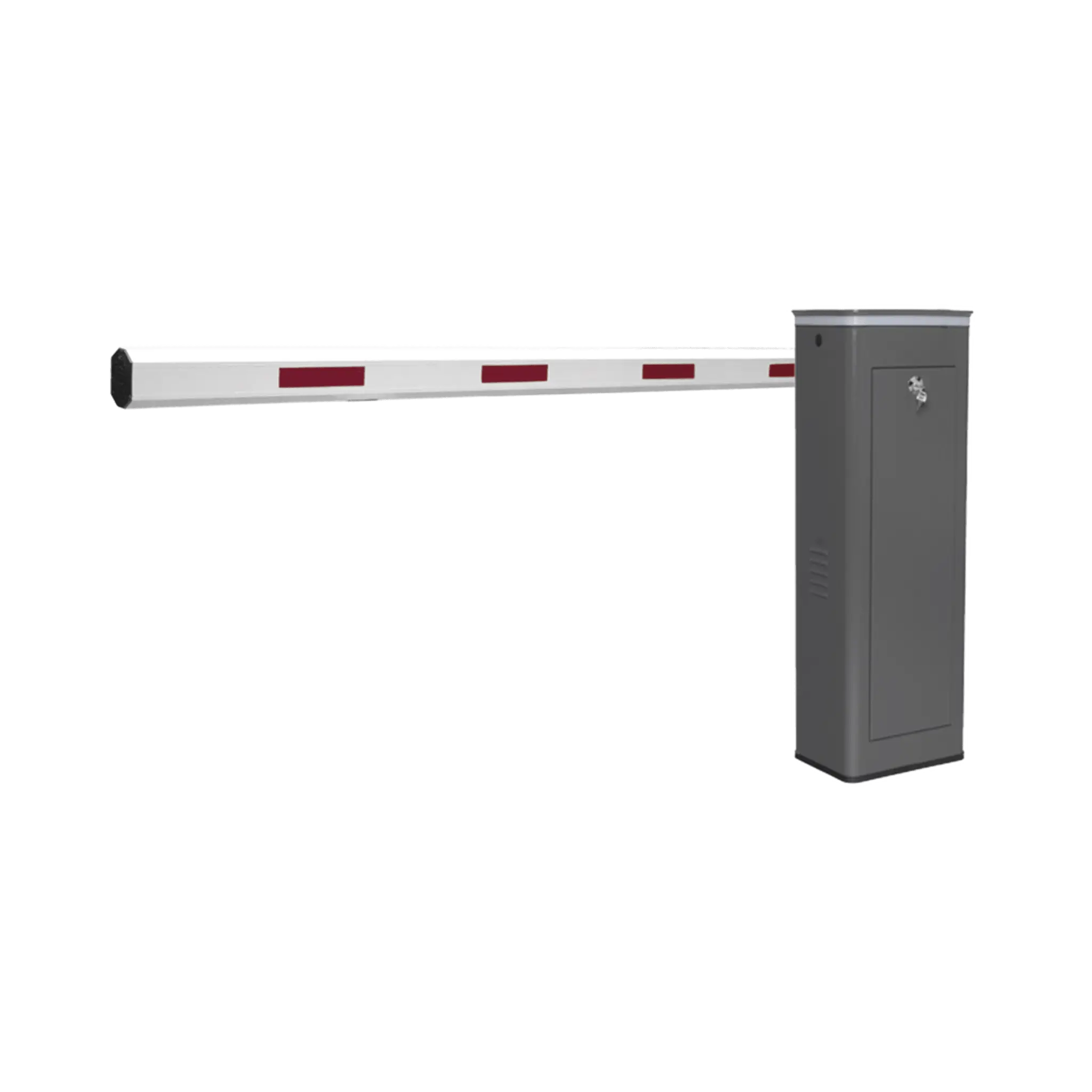 Kit de Barrera Vehicular Izquierda y Brazo de 3 Metros / Finales de Carrera Ajustables por Programación / Movimiento Fluido / Diseño Elegante Color Gris / Con Corona Led Semaforizada