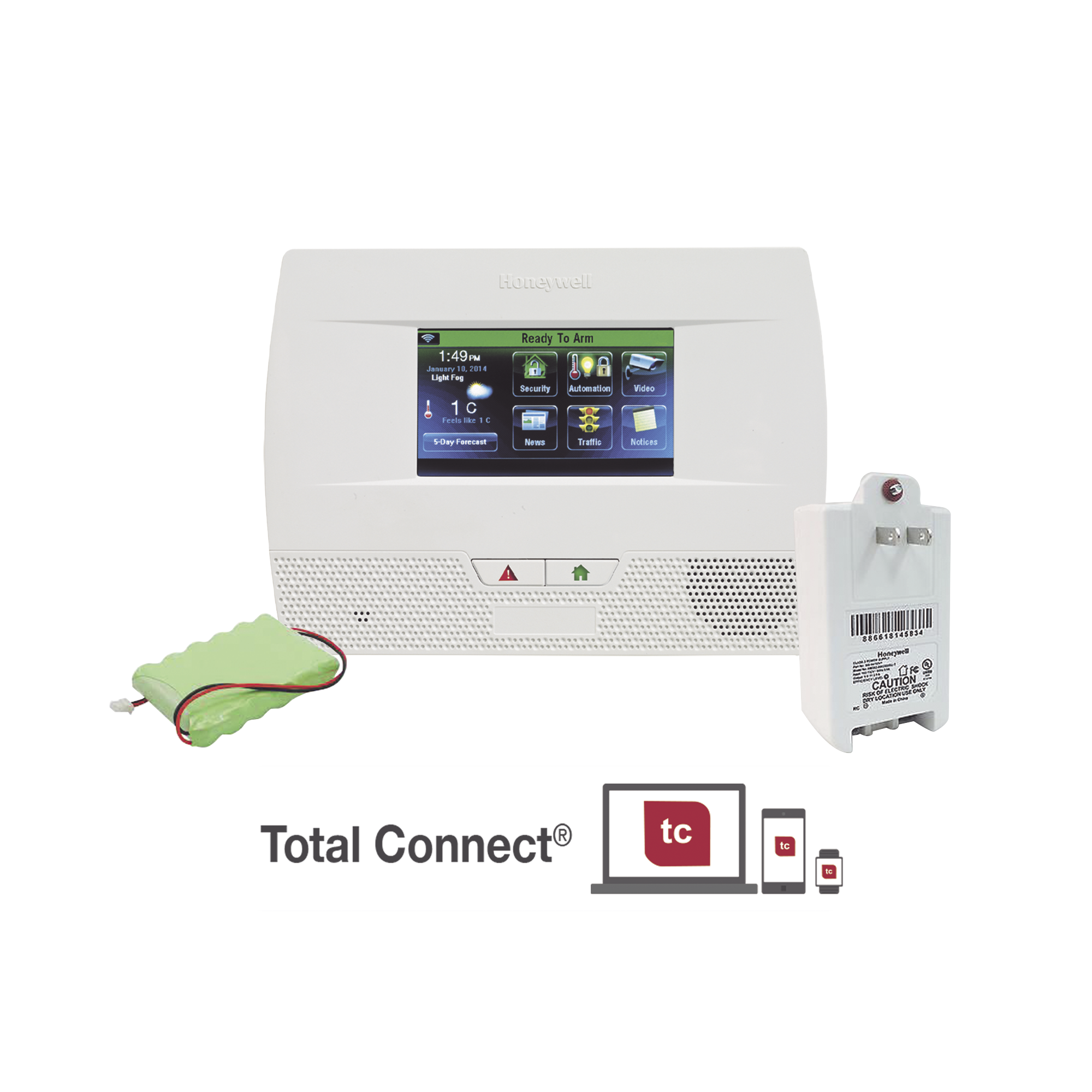 Panel de Alarma Inalambrico Autocontenido con Pantalla Touch L5210, integrable a casa inteligente usando servicio de Total Connect