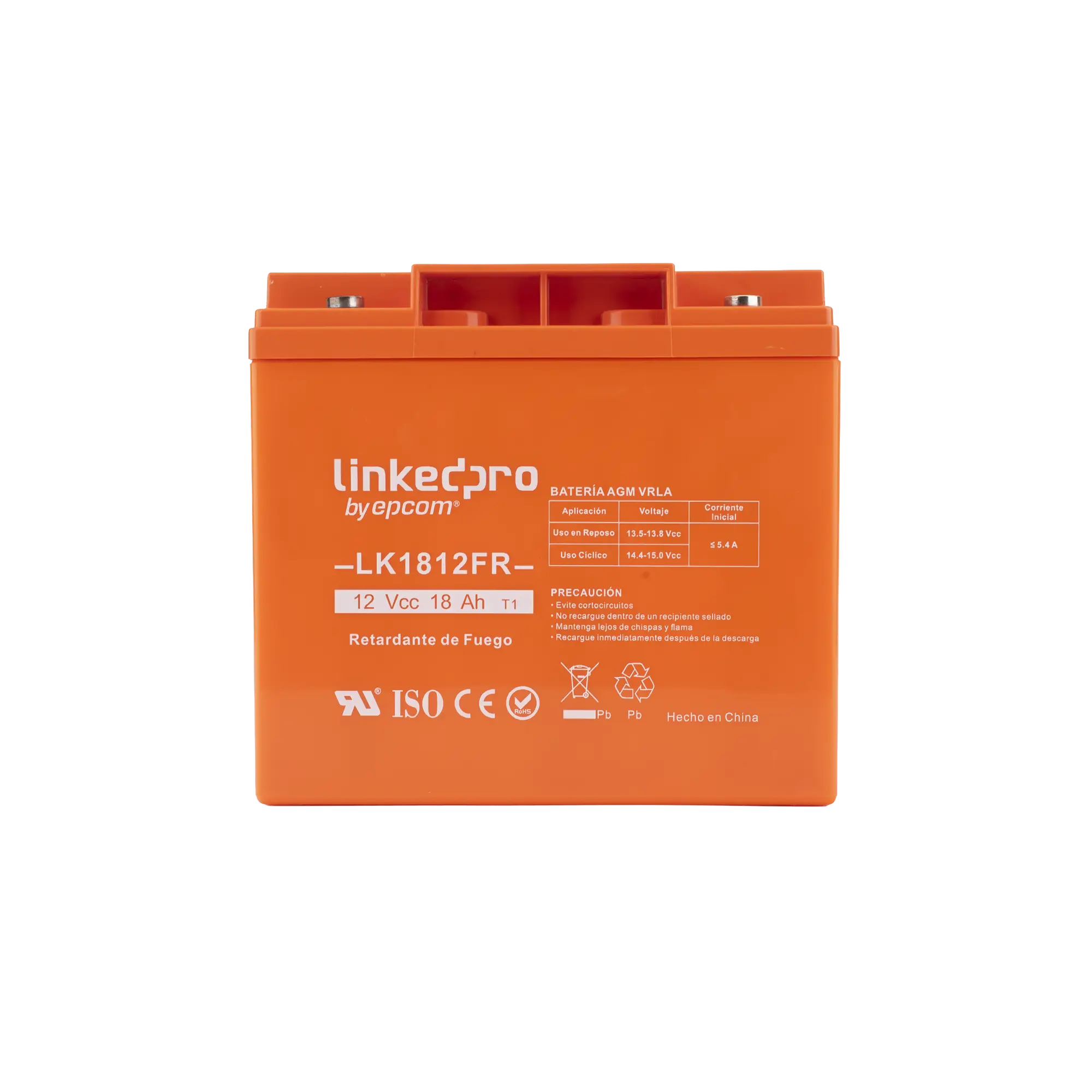Batería 12 V / 18 Ah / UL / Tecnología AGM / Vida útil promedio de 5 años / Retardante a la Flama / Para uso en equipo electrónico, Alarmas de Intrusión / Incendio/ Control de acceso / Video Vigilancia / TermInale