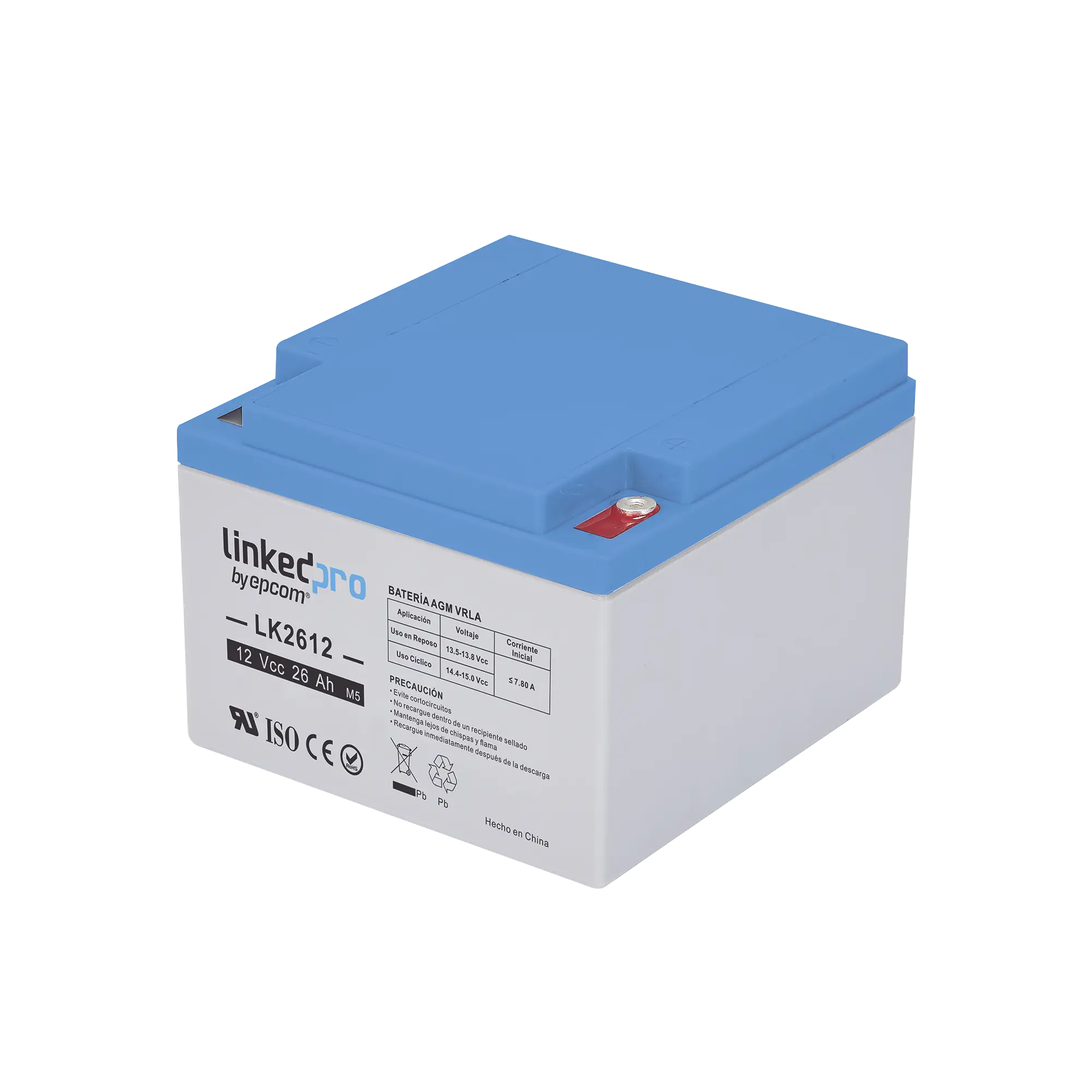 Batería 12 V / 26 Ah / UL / Tecnología AGM / Vida útil promedio de 5 años /Para uso en equipo electrónico, Alarmas de Intrusión / Incendio/ Control de acceso / Video Vigilancia / Terminales M5