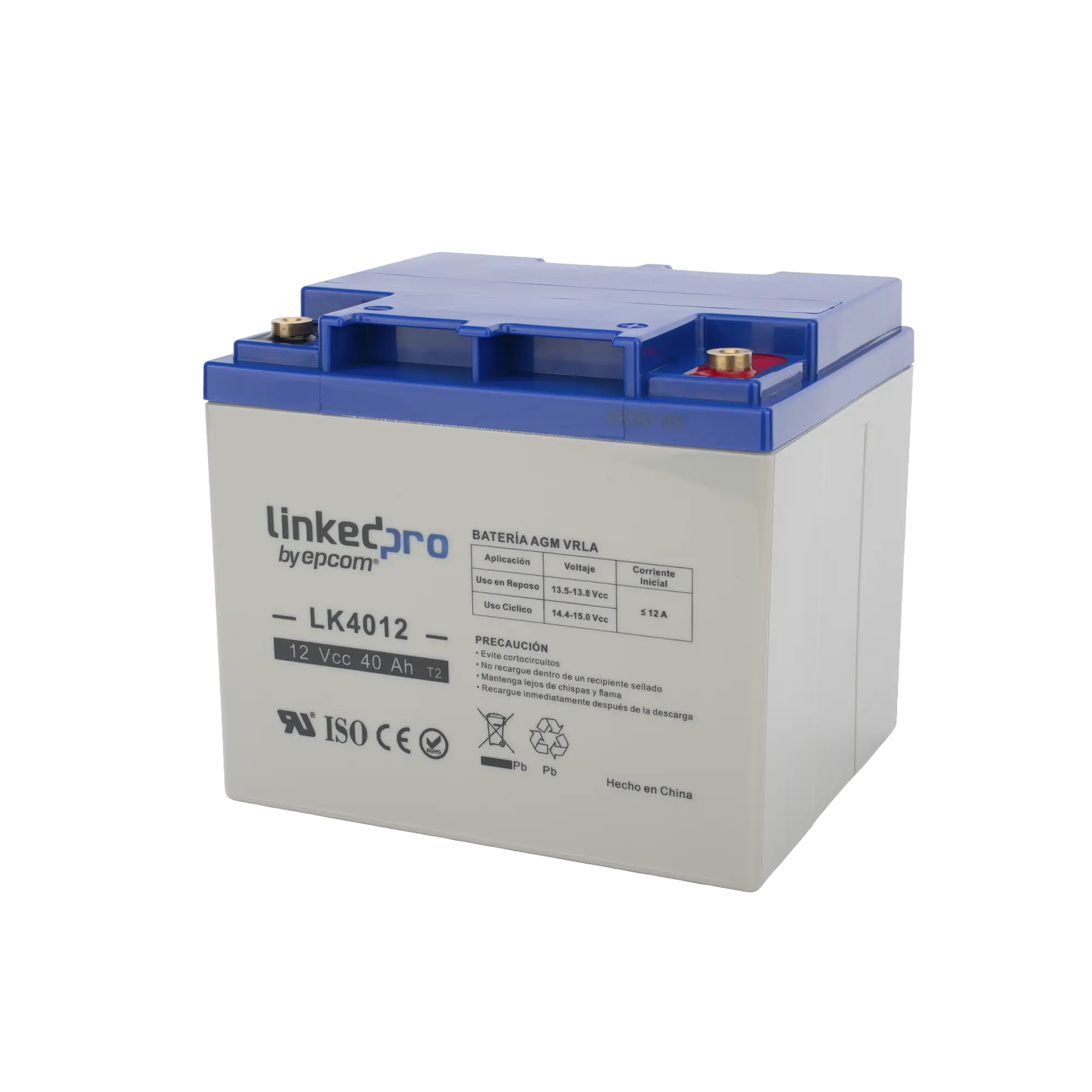 Batería 12 V / 40 Ah / UL / Tecnología AGM / Para uso en equipo electrónico, Alarmas de Intrusión / Incendio/ Control de acceso / Video Vigilancia / Terminales T2