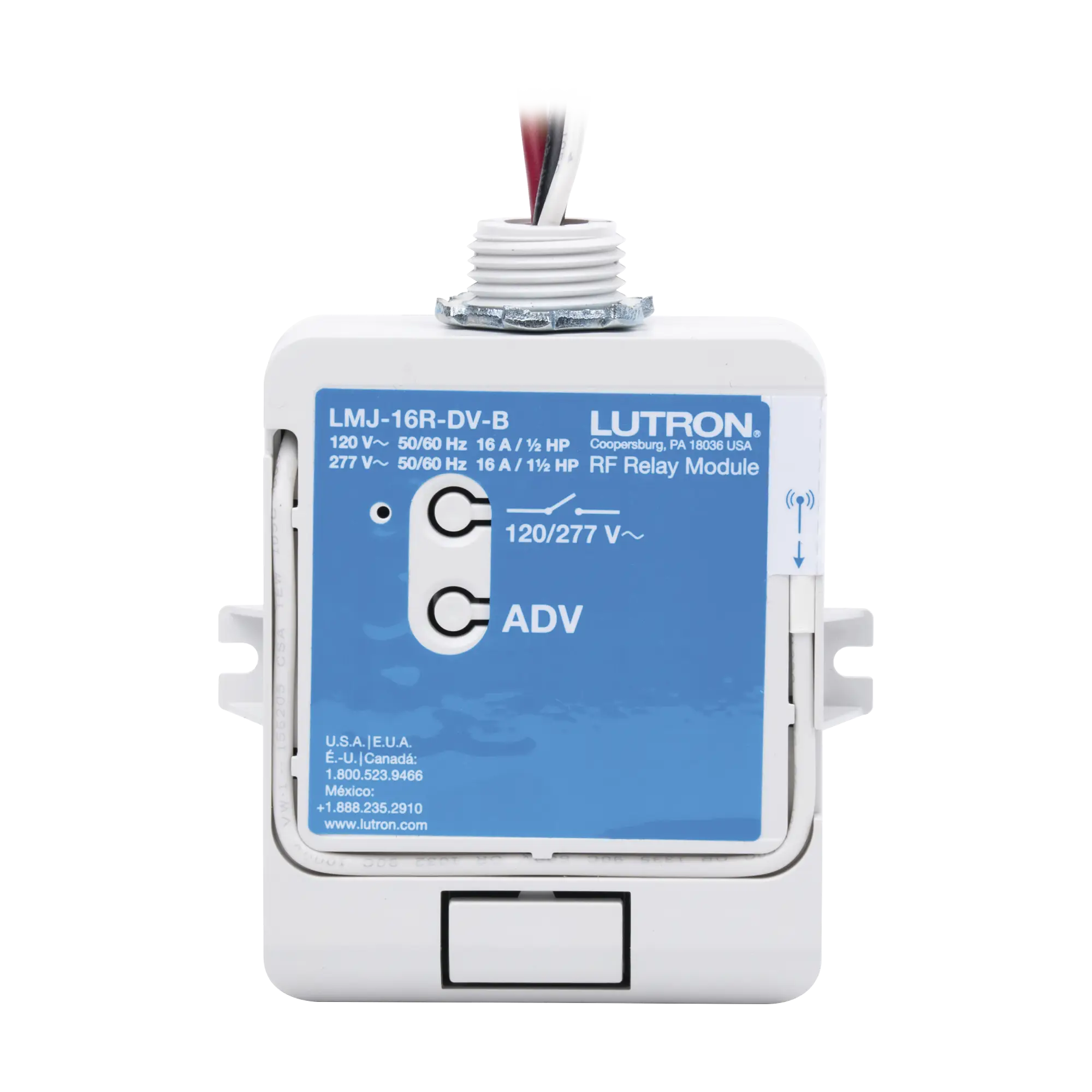 (RadioRA2) Relay control de iluminación, carga 16A, 120/277V, compatible con RadioRA2, RA2Select y RR3.