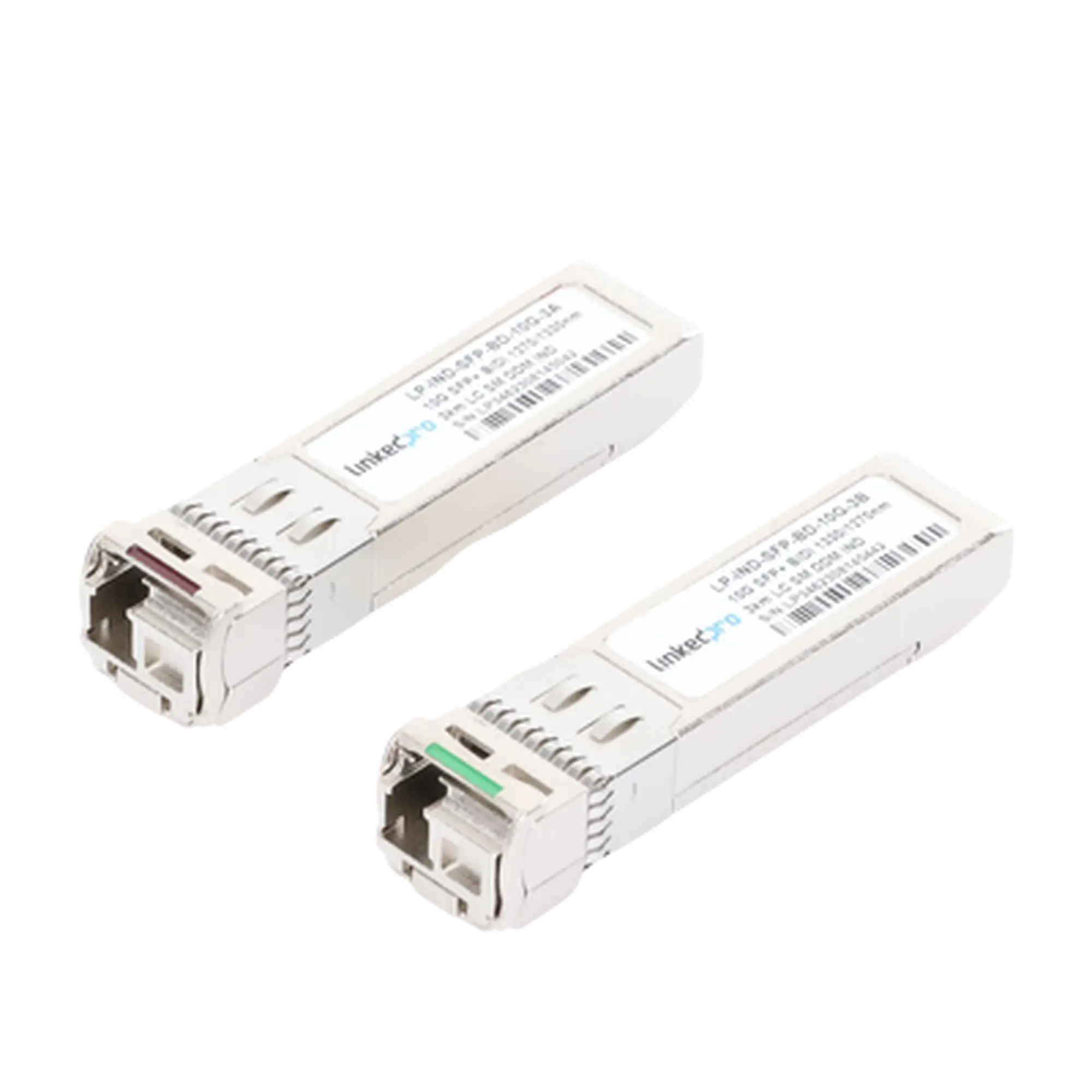 Transceptores Ópticos Industriales Bidireccionales SFP+ (Mini-Gbic) / Monomodo 1270 & 1330 nm / 10 Gbps / 10GBASE / Conector LC/UPC Simplex / DDM / Hasta 3 km / 2 Piezas