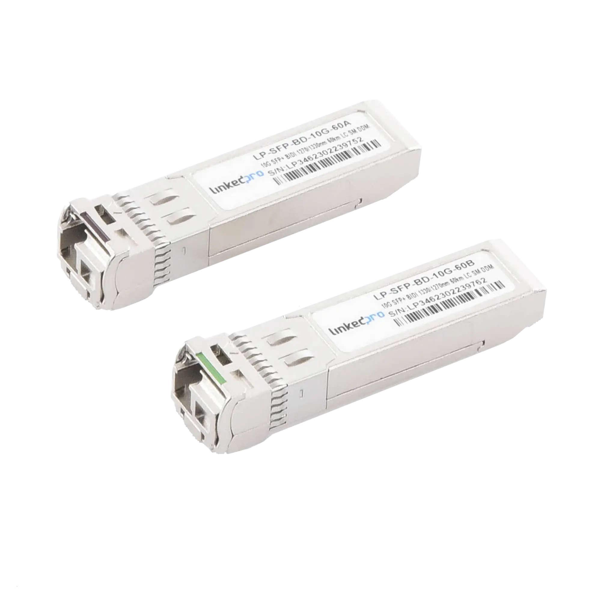 Transceptores Ópticos Bidireccionales SFP+ (Mini-Gbic) / Monomodo 1270 & 1330 nm / 10 Gbps / 10GBASE-BX / Conector LC/UPC Simplex / DDM / Hasta 60 km / 2 Piezas