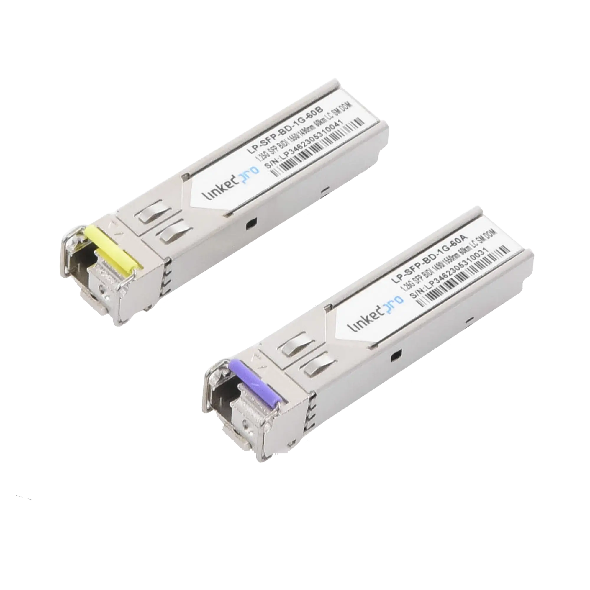 Transceptores Ópticos Bidireccionales SFP (Mini-Gbic) / Monomodo 1490 & 1550 nm / 1.25 Gbps / 1000BASE-BX / Conector LC/UPC Simplex / DDM / Hasta 60 km / 2 Piezas