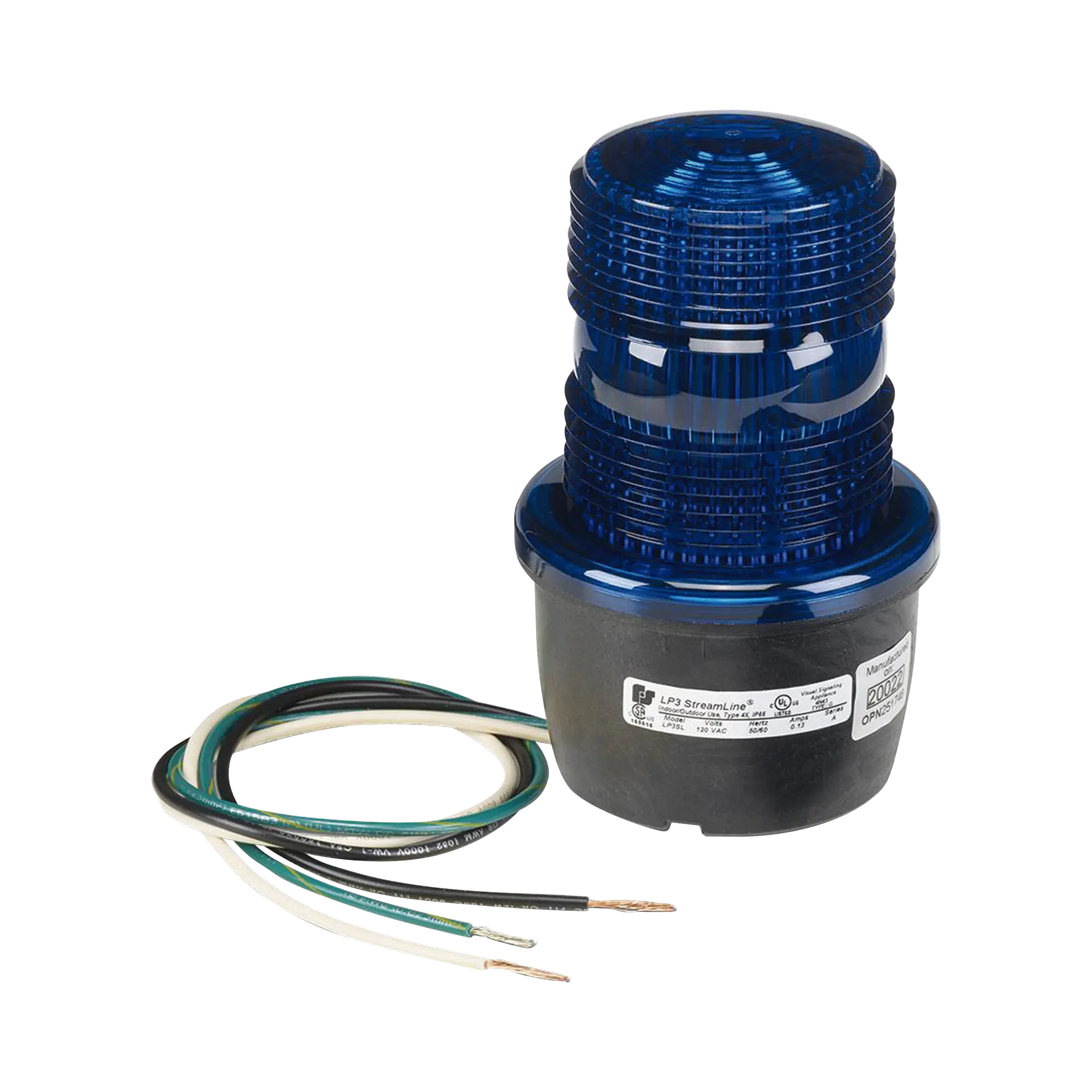 Luz de advertencia LED serie Streamline, 120 Vca, montaje tipo t, azul