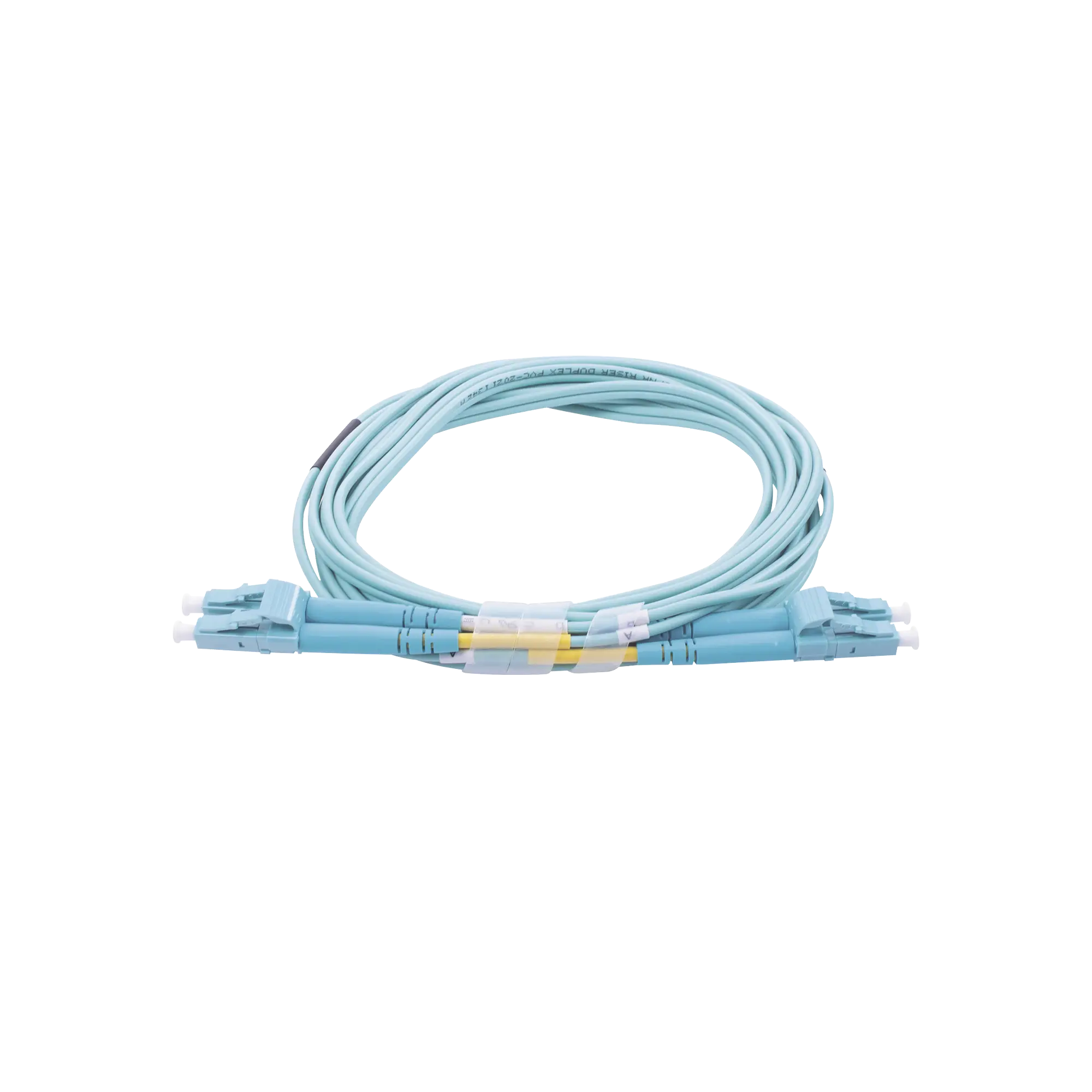 Jumper de Fibra Óptica Multimodo OM3 50/125 LC-LC OFNR (Riser), 2.0 mm, Dúplex, Aqua, 20 metros