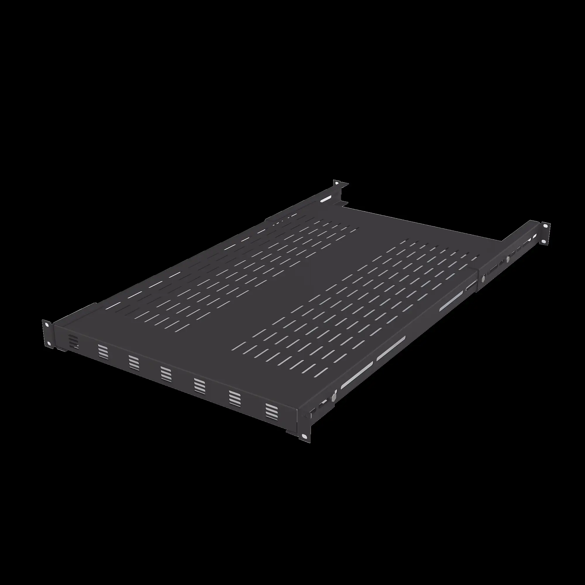 Charola Ventilada para Soportar Equipos en Rack, Profundidad Ajustable de 495 a 965 mm, 1U, Color Negro