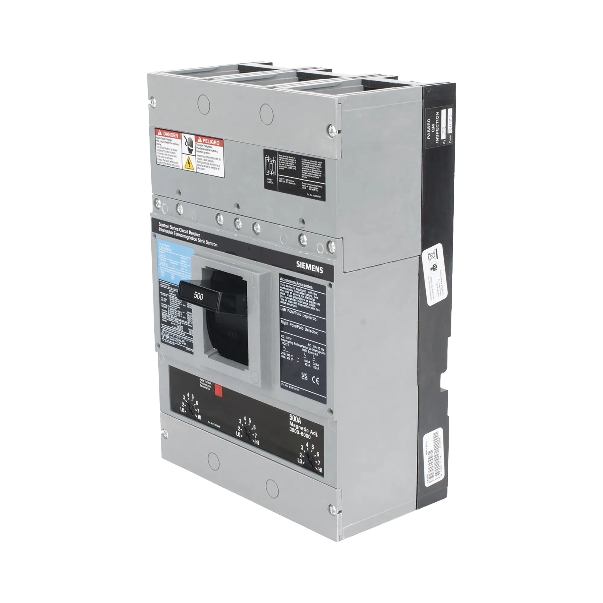 Interruptor Termomagnético 600V 3X500A, Sin zapatas principales.