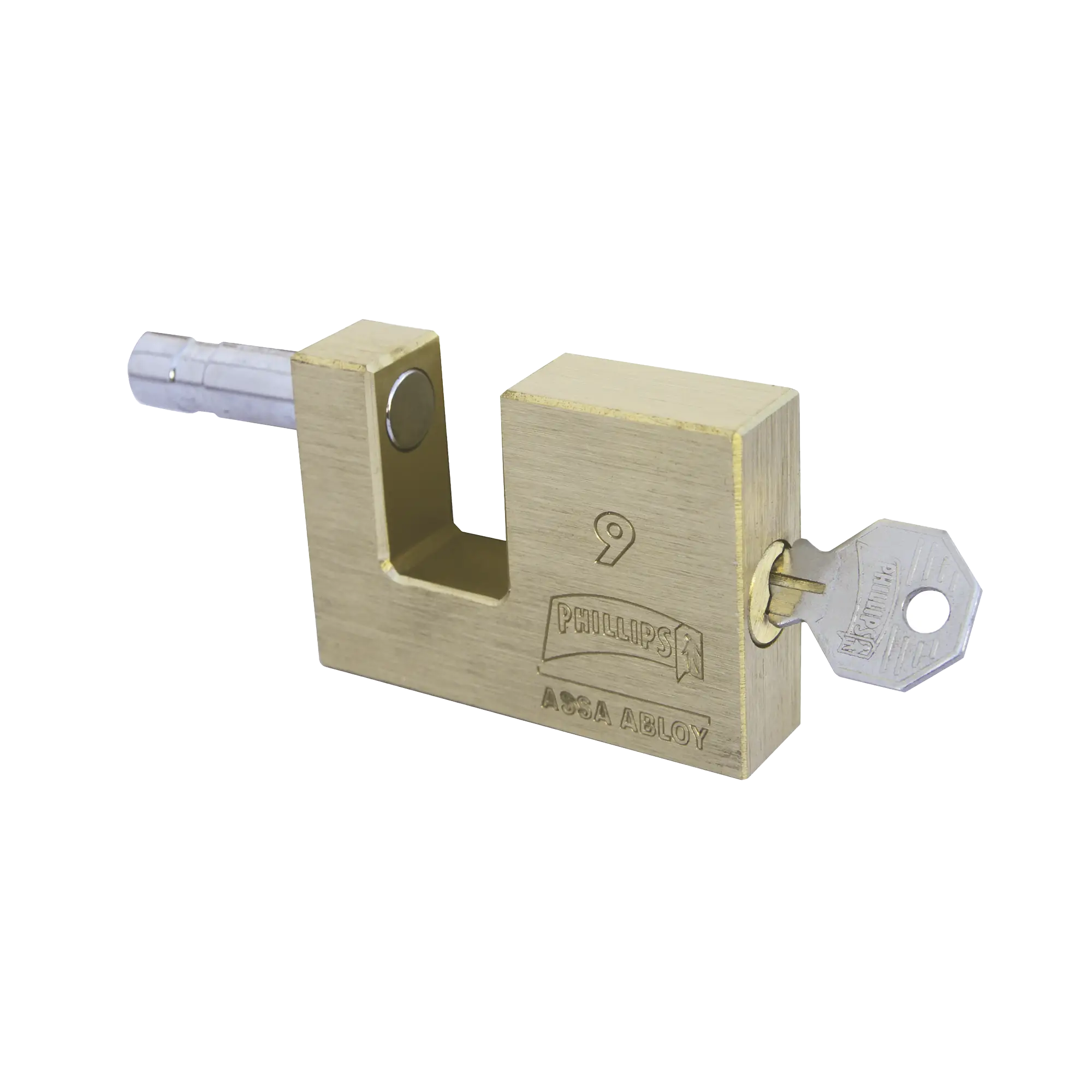 Candado para Cortina Metálica # 9 / Llave PH-52 para 5 pernos de combinación / Cuerpo de Latón.