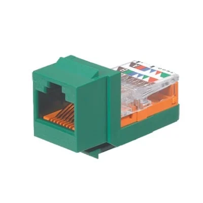 Conector Jack Estilo Leadframe, Tipo Keystone, CategorÃa 5e, de 8 posiciones y 8 cables, Color Verde