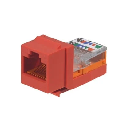 Conector Jack Estilo Leadframe, Tipo Keystone, CategorÃa 5e, de 8 posiciones y 8 cables, Color Rojo