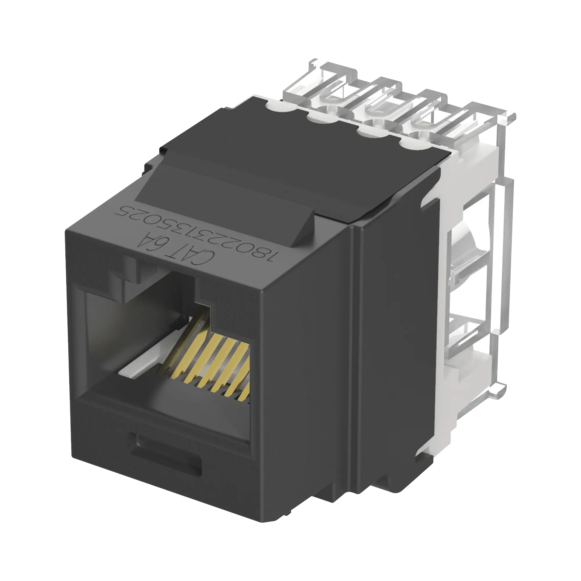 Conector Jack Estilo 110 (de Impacto), Tipo Keystone, Categoría 6A, de 8 posiciones y 8 cables, Color Negro