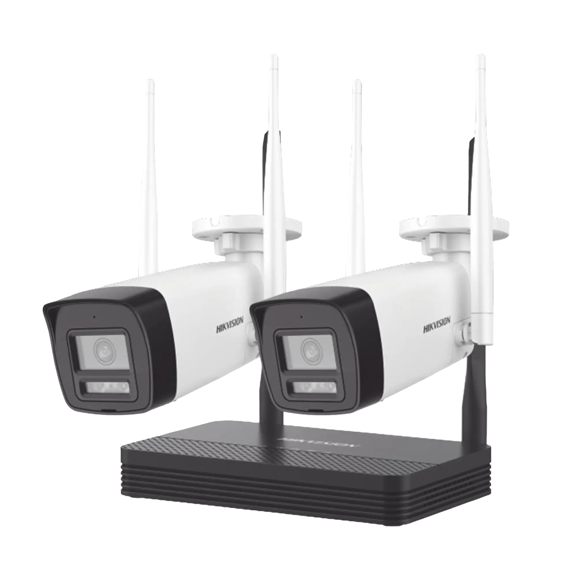 Kit IP Inalámbrico 4 Megapixel / NVS 4 Canales / 2 Cámaras Bala para Exterior con Lente 2.8 mm y Dual Light (30 mts IR + 30 mts Luz Blanca) / Audio Bidireccional (Micrófono y Bocina) / Soporta Micro SD de 512 GB