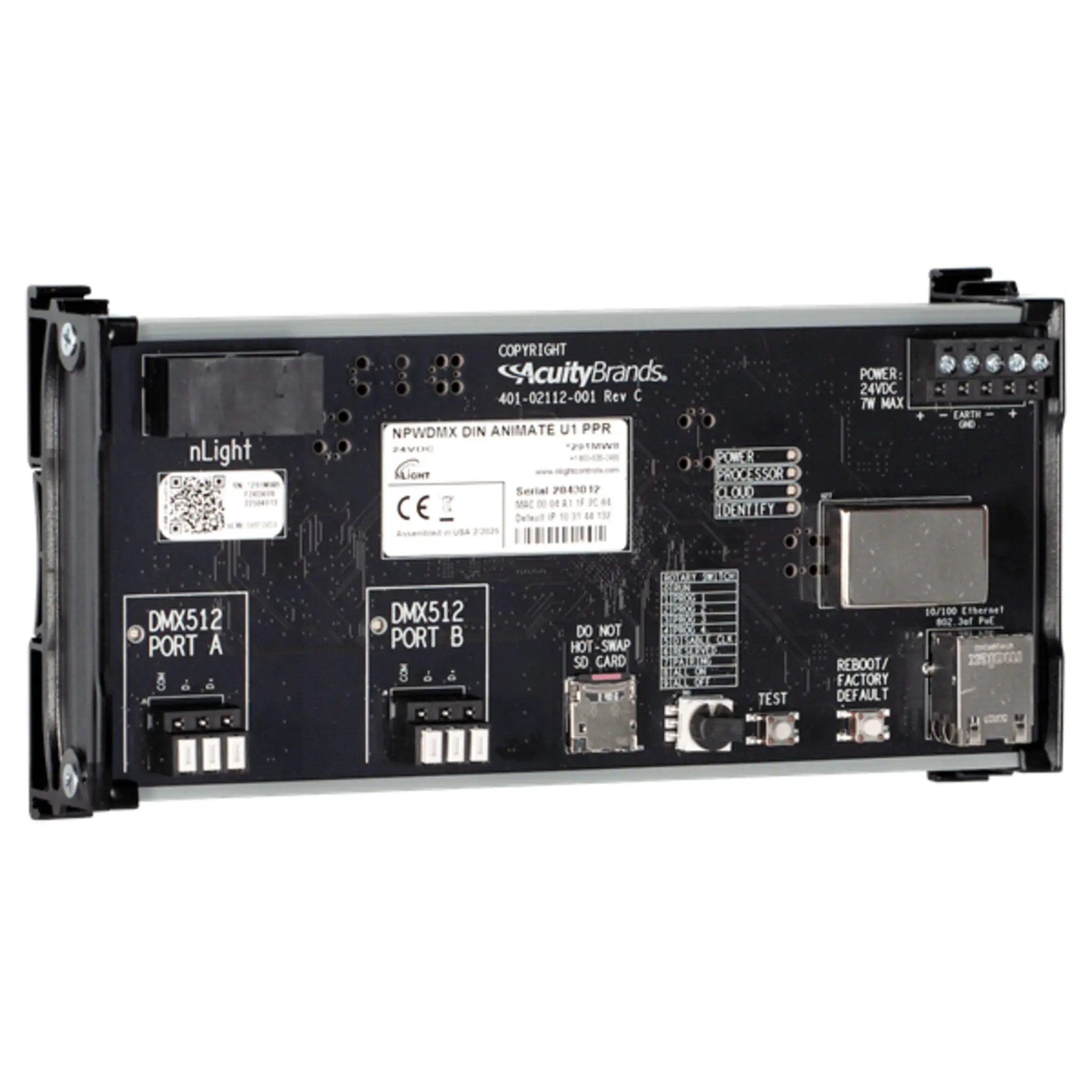 Controlador DMX Dinámico nLight Animate / Hasta 4 Universos DMX (2048 Canales) / Integración nLight-DMX / Protocolos sACN-Art-Net-KiNET / Software Pathscape Gratuito / Montaje DIN o Gabinete NEMA 1