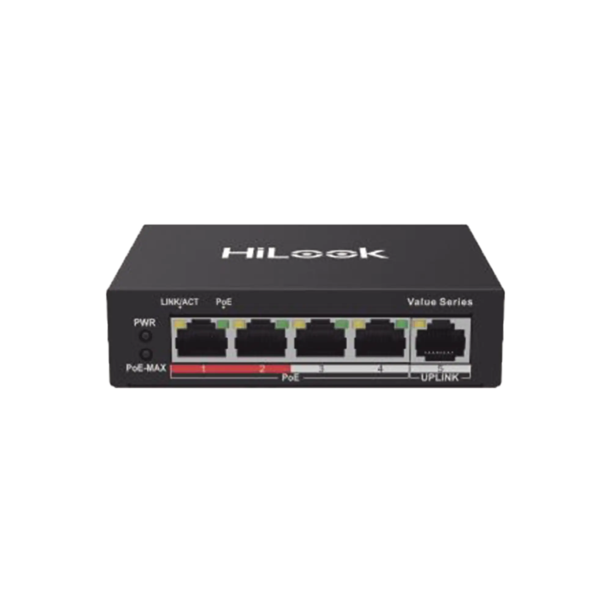 Switch PoE+ / 4 Puertos 10/100 Mbps PoE+ (af / at) / 1 Puerto 10/100 Mbps Uplink / Modo Extendido hasta 250 Metros / 35 Watts