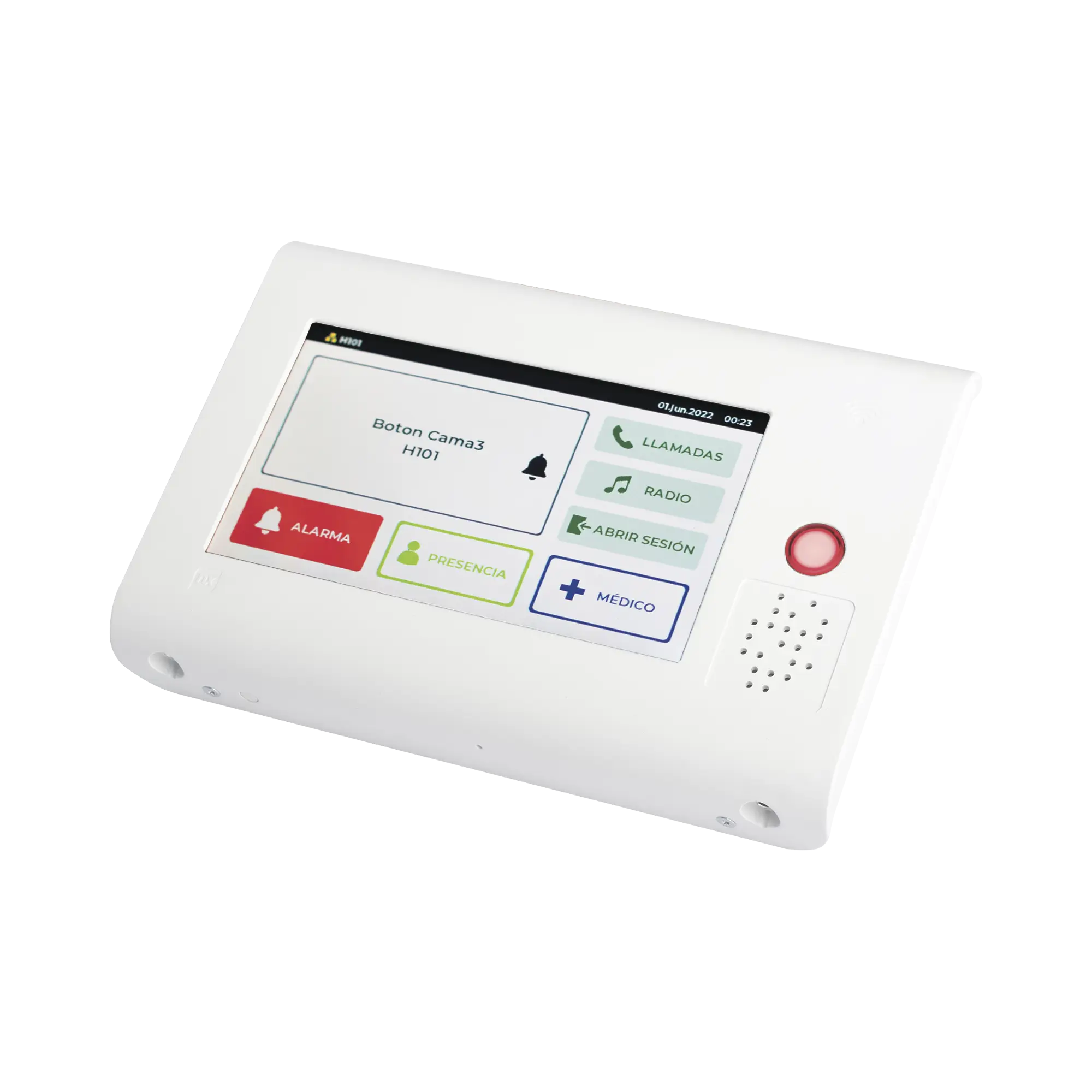 Terminal de Habitación IP para Hospitales / Lector RFID 125 KHz / Audio Bidireccional / SIP / PoE / Pantalla Táctil 7″ / Compatible con NX1071 y NX1075